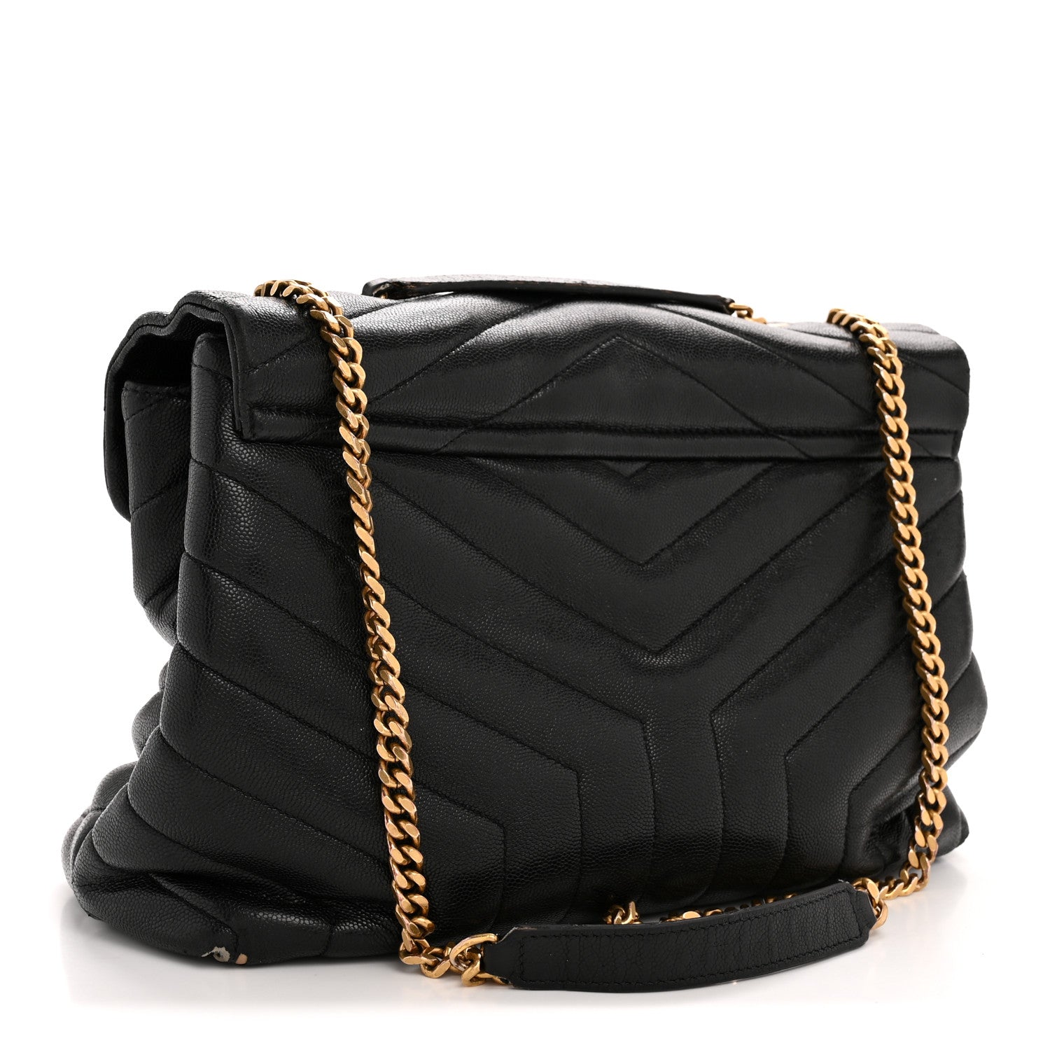 Grain de Poudre Calfskin Y Quilted Monogram Medium Loulou Chain Satchel Black