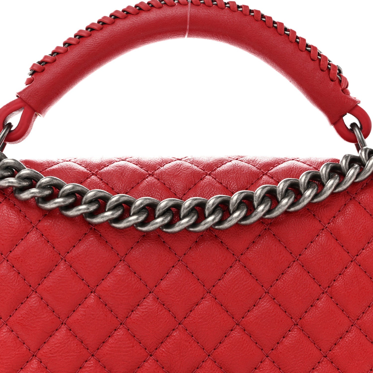 Calfskin Quilted Medium Top Handle Boy Flap Red