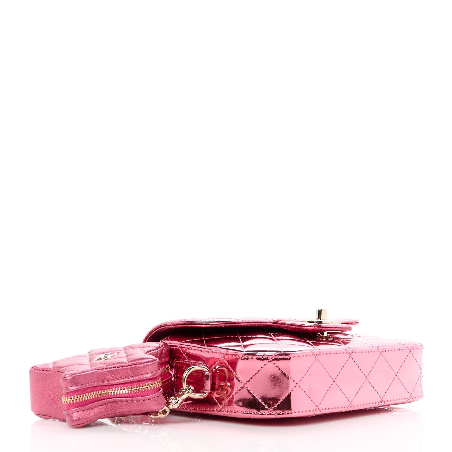 Mirror Calfskin Metallic Lambskin Quilted Hollywood Boulevard Mini Flap With Star Coin Purse Pink
