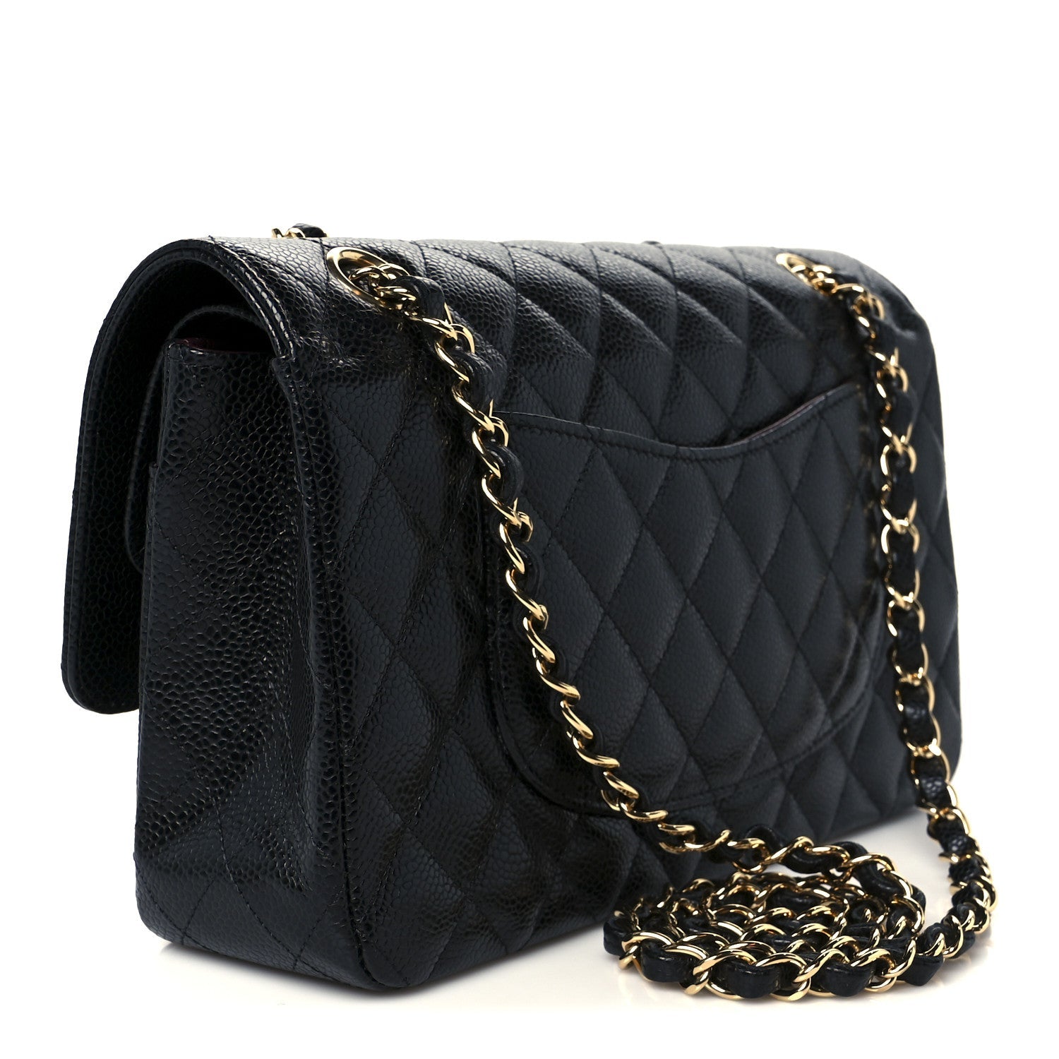 Caviar Quilted Medium Double Flap Black