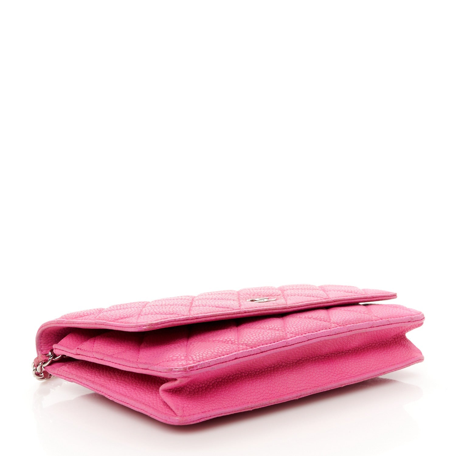 Iridescent Caviar Quilted Wallet on Chain WOC Pink