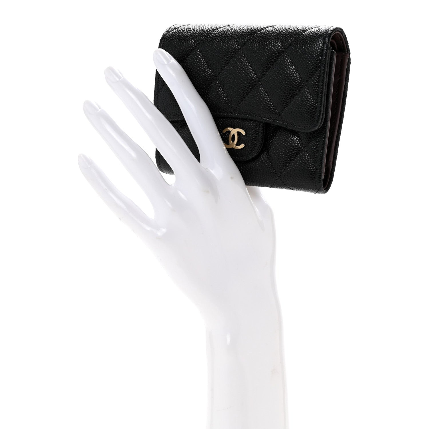 Caviar Quilted Compact Flap Wallet Black