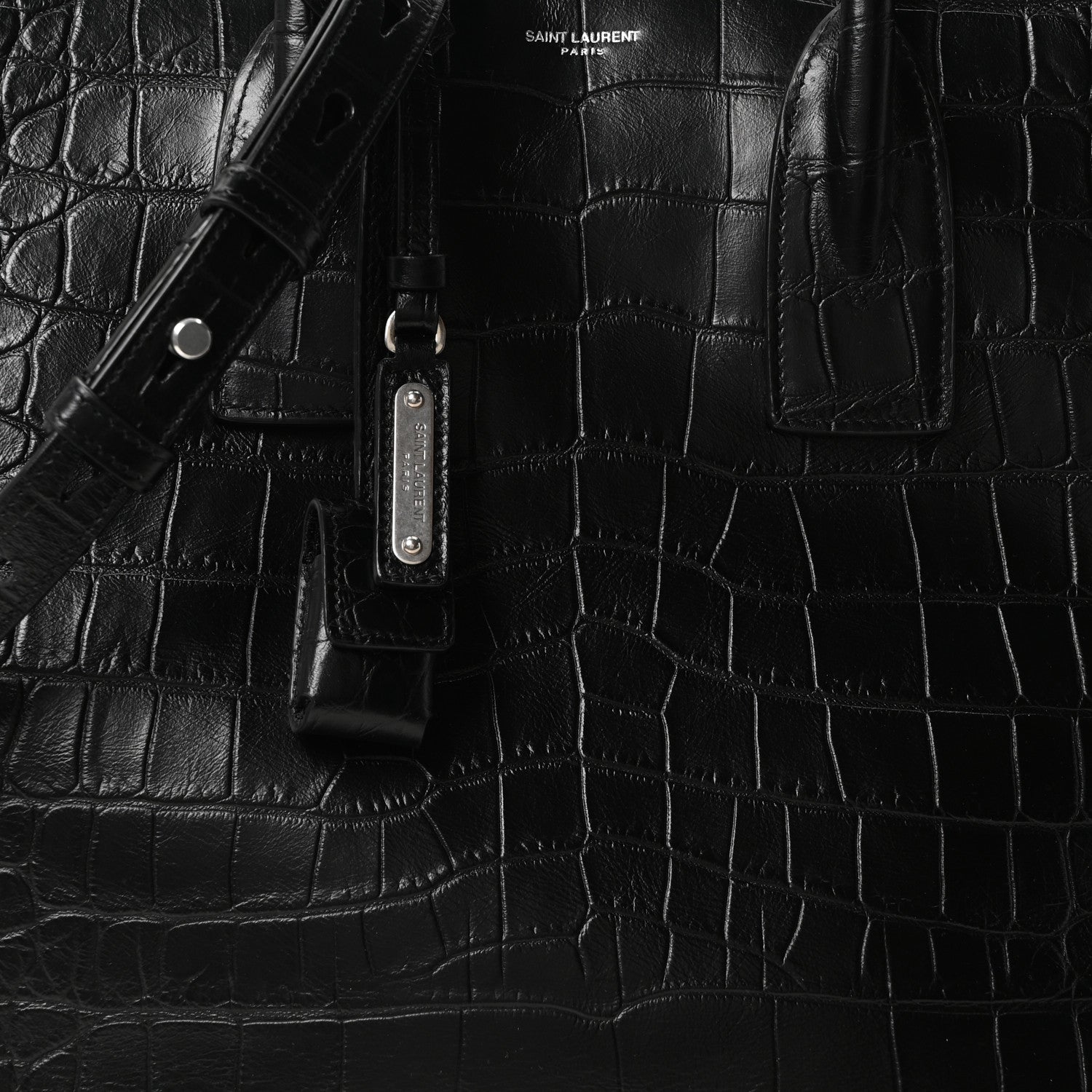 Calfskin Crocodile Embossed Large Souple Sac De Jour Black