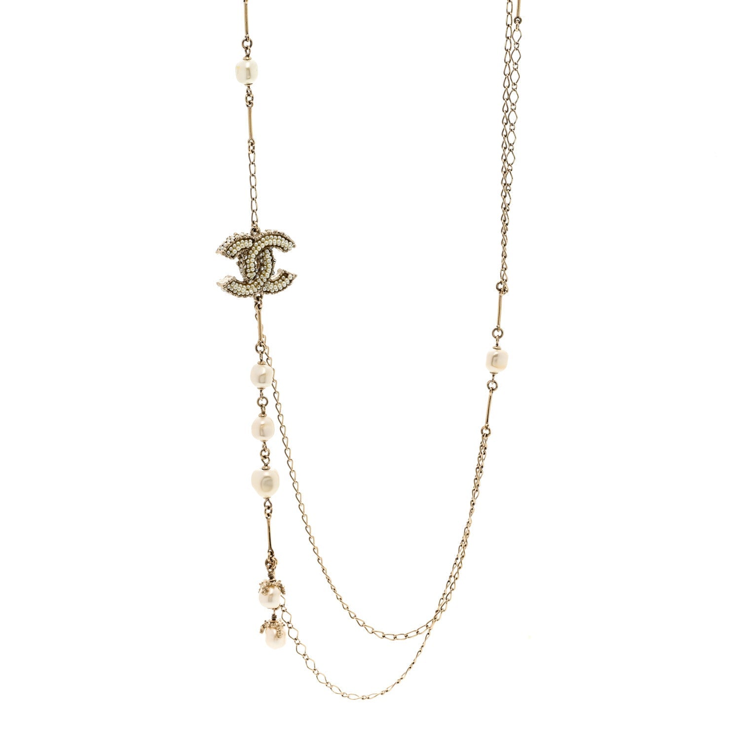 Pearl CC Long Necklace Gold