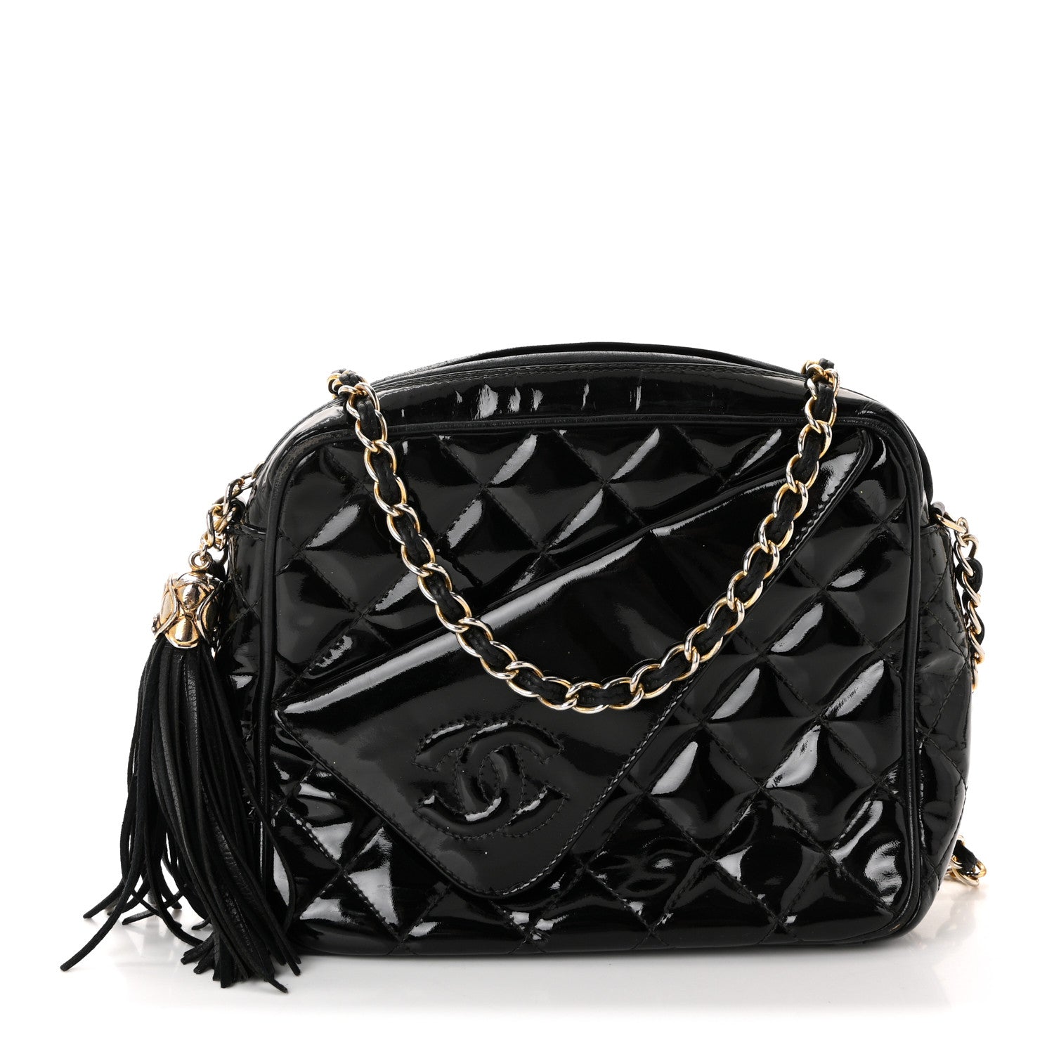 Patent Quilted Tassel Camera Case Black