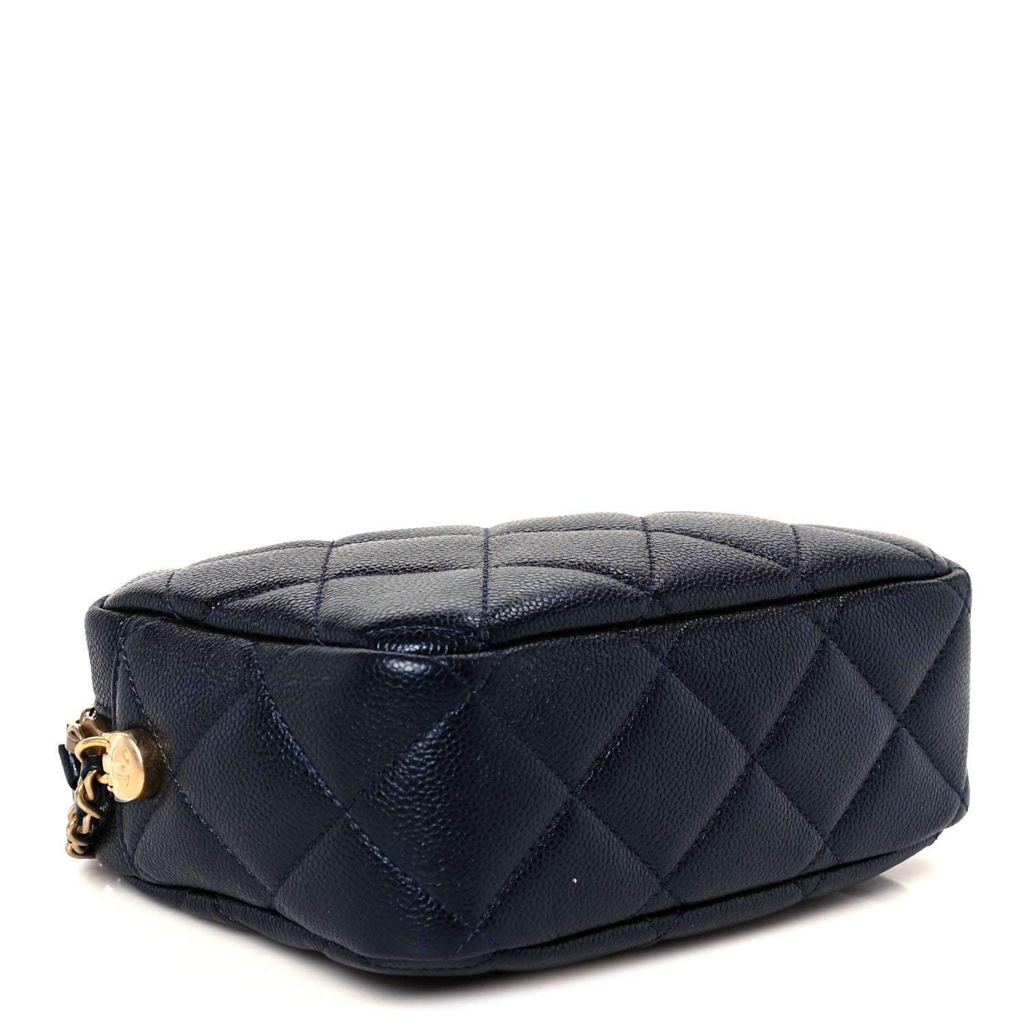 Shiny Caviar Quilted Chain Melody Camera Bag Dark Blue