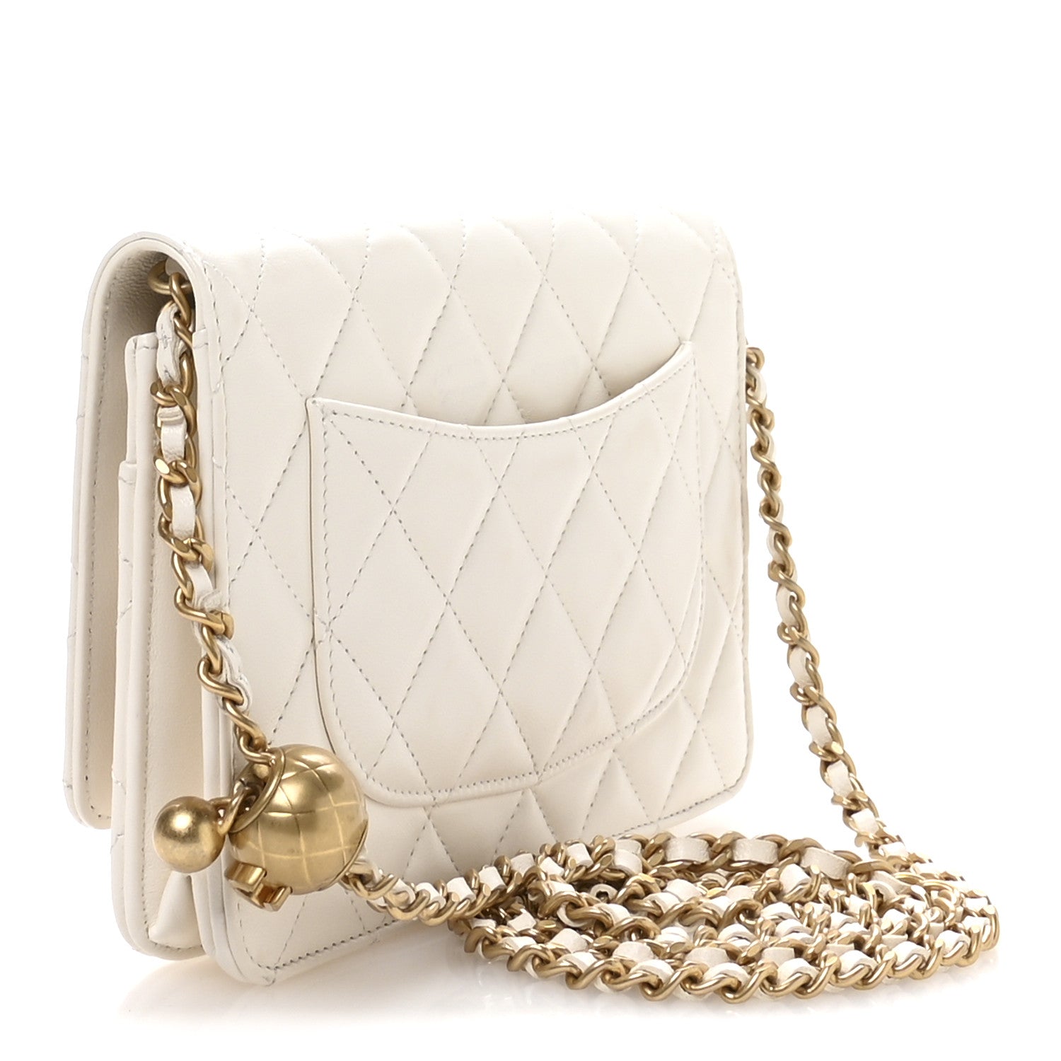 Lambskin Quilted CC Pearl Crush Wallet on Chain WOC White