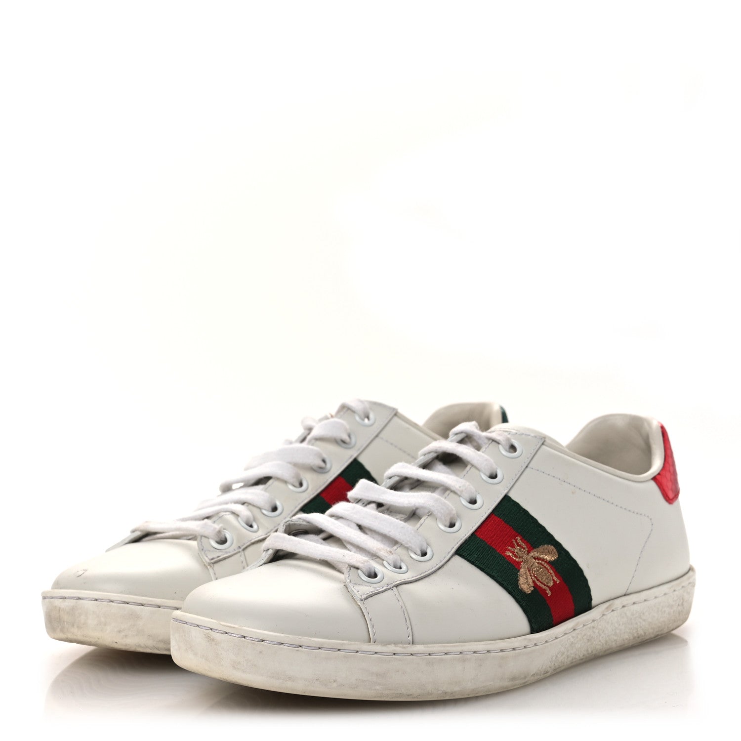 Calfskin Ayers Bee Embroidered Womens Ace Sneakers 38 White Green