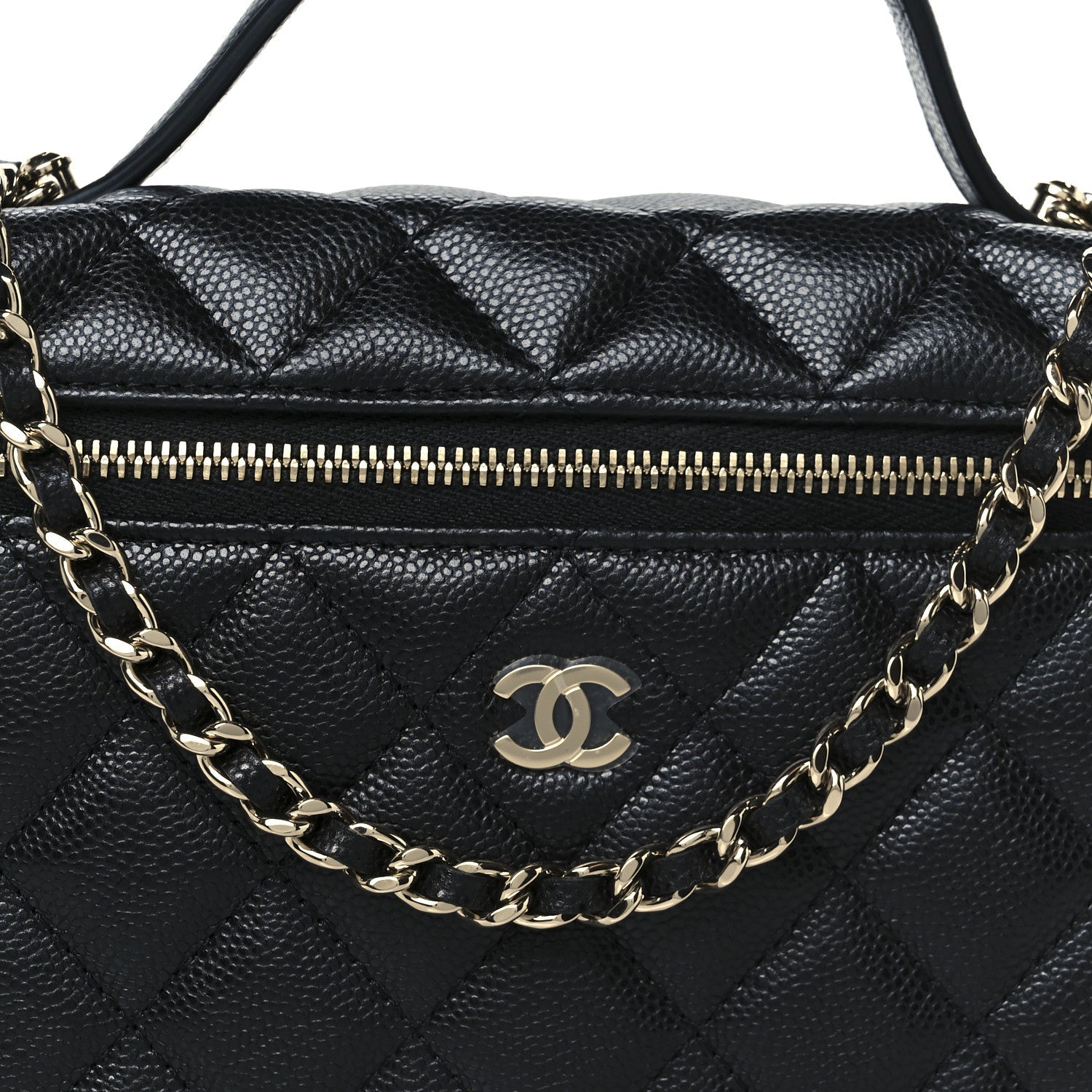 Caviar Quilted Top Handle Slim Vanity With Chain Black