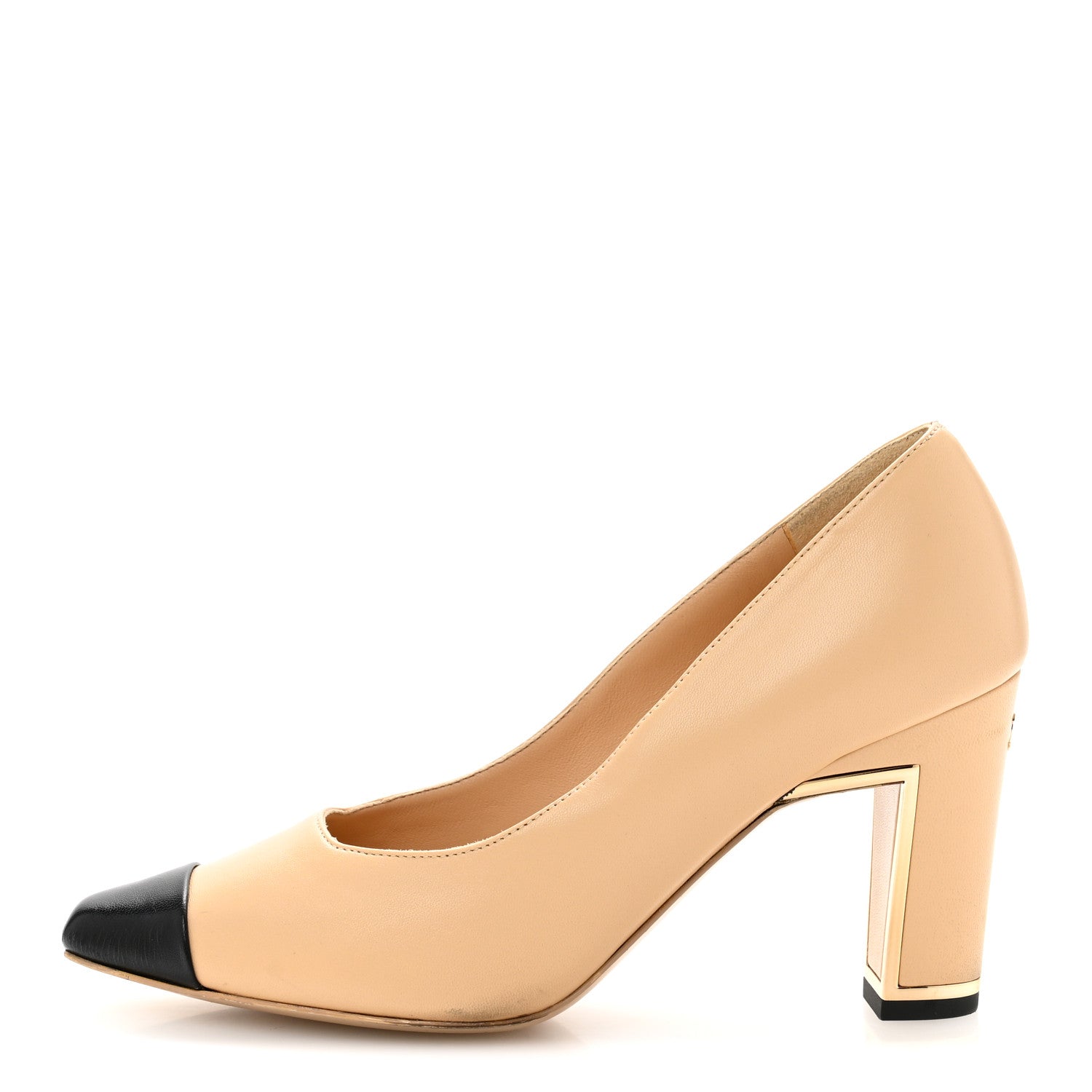 Lambskin Cap Toe Metal Heel Pumps 37.5 Beige Black
