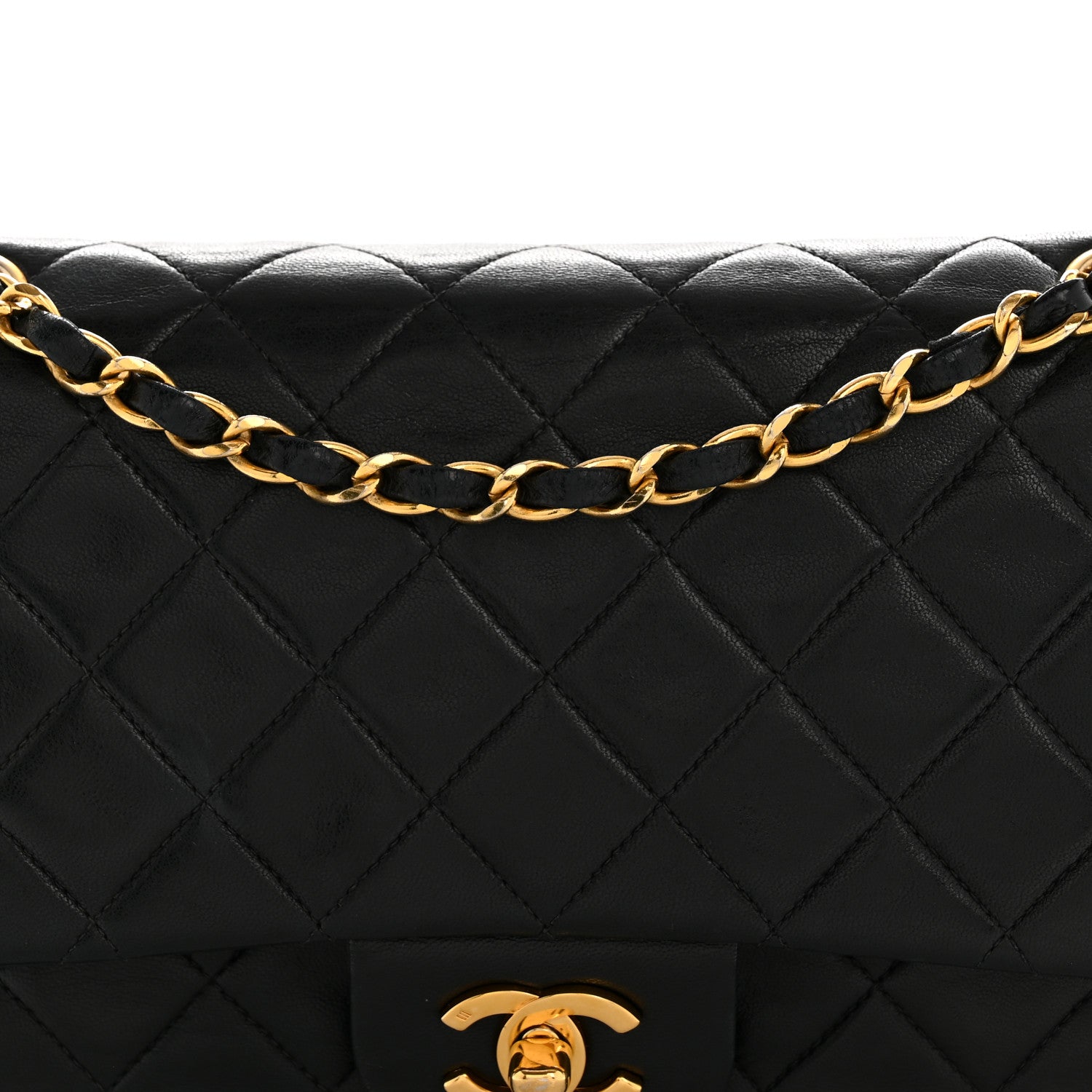 Lambskin Quilted Medium Double Flap Black
