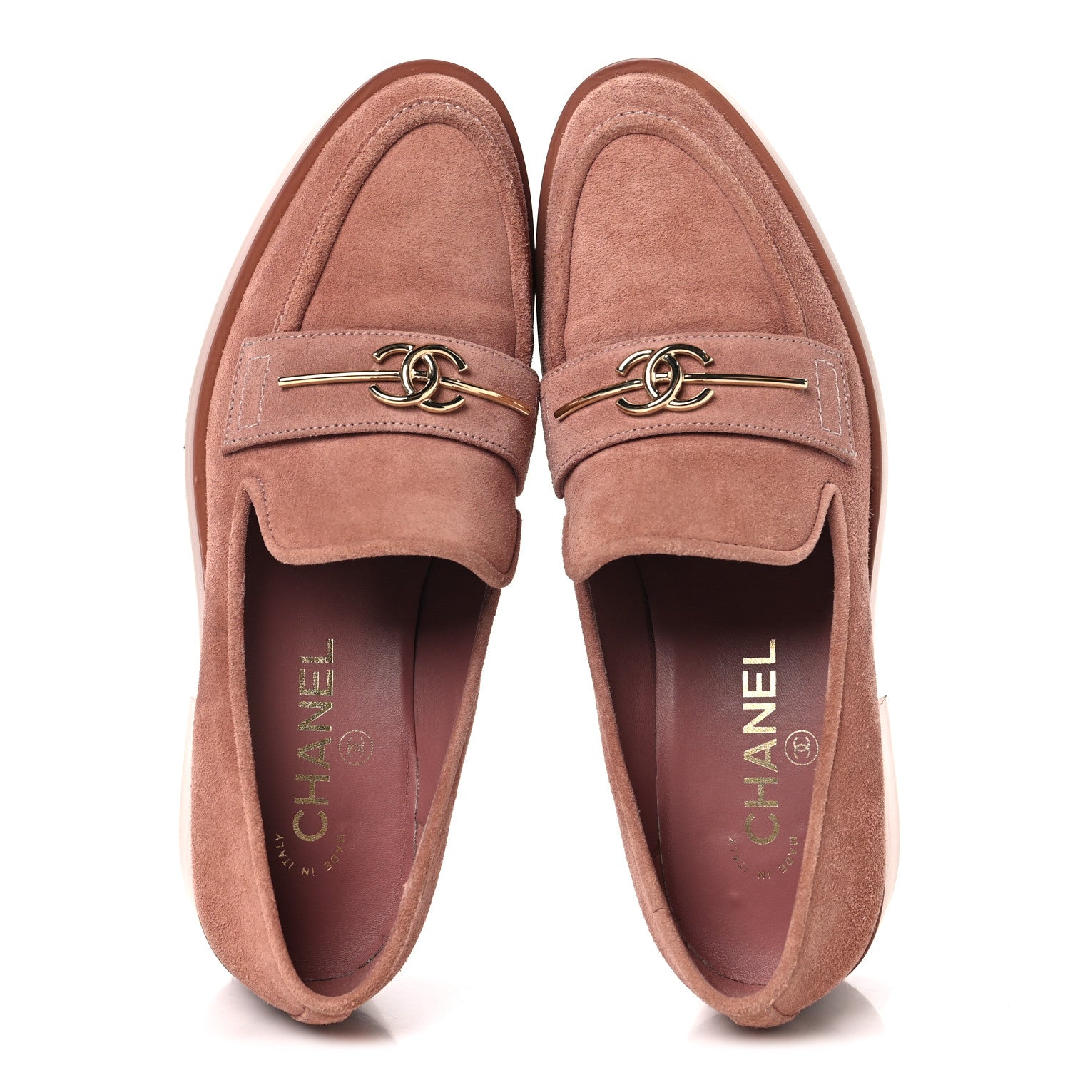 Suede Metal CC Mocassin Loafers 38 Pink
