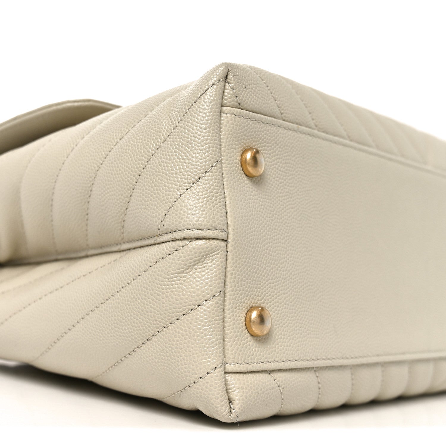 Caviar Chevron Quilted Medium Coco Handle Flap White