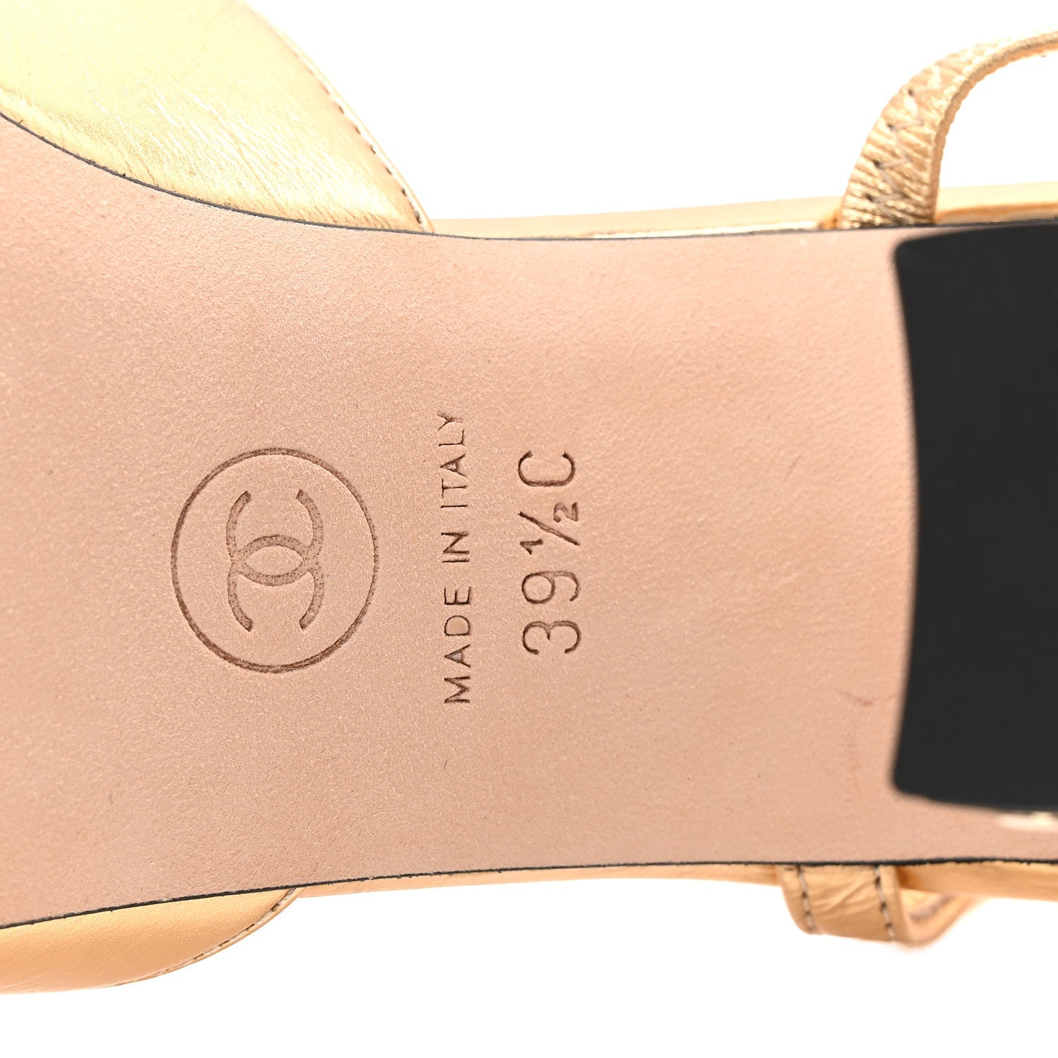 Laminated Crumpled Lambskin Grosgrain Cap Toe CC Slingback Pumps 39.5 Gold Black