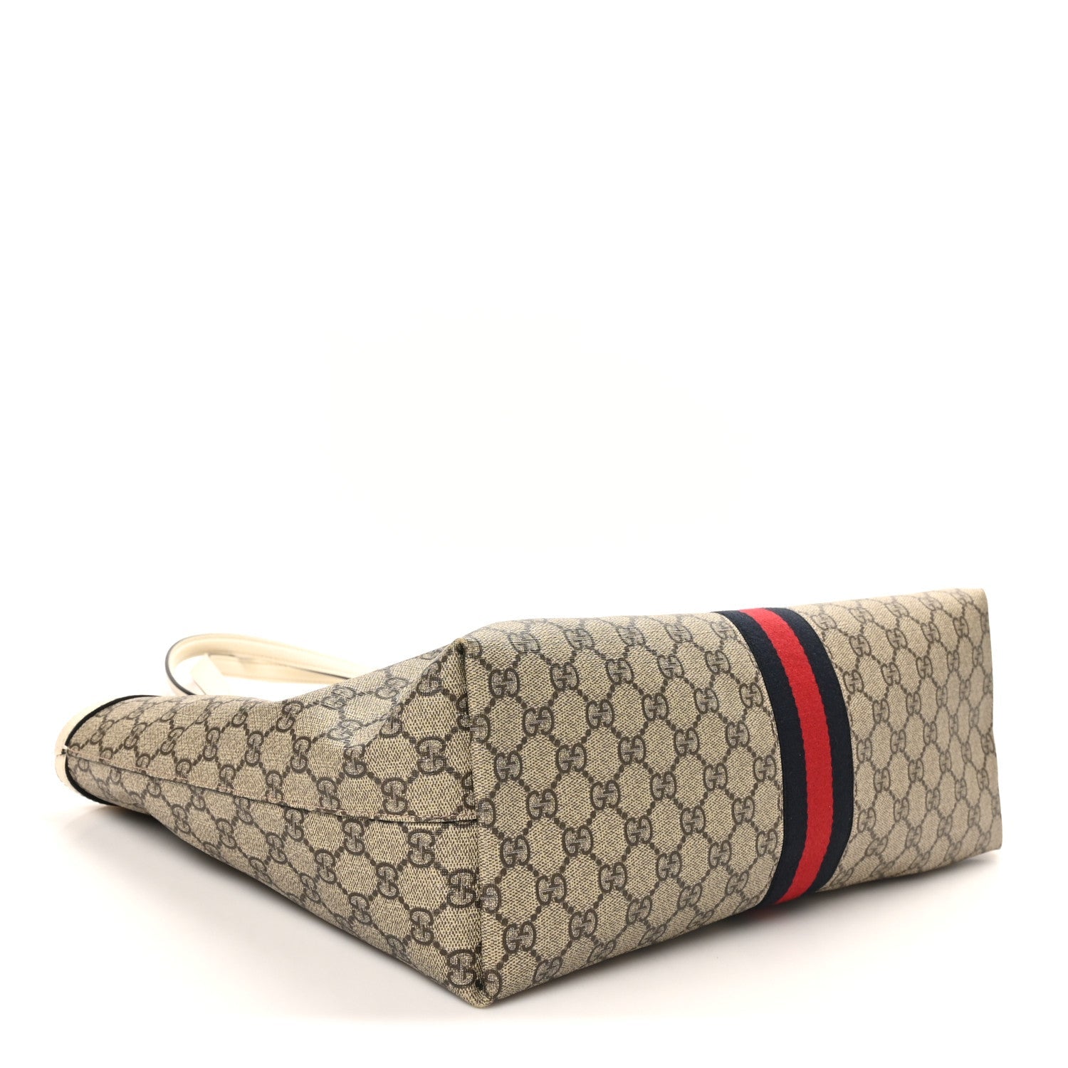 GG Supreme Monogram Textured Dollar Calfskin Web Medium Ophidia Shopping Tote Beige Ebony Mystic White