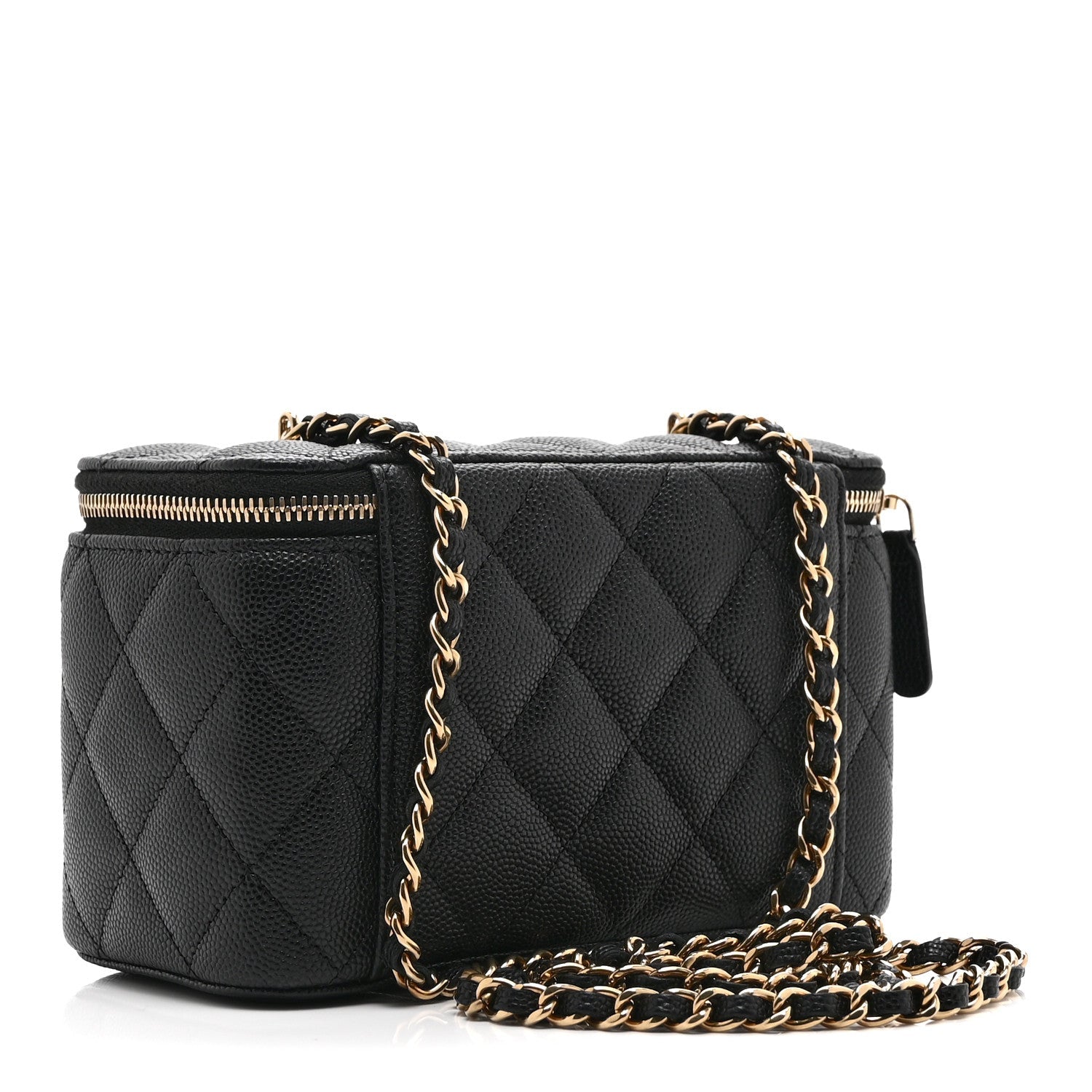 Caviar Quilted Small Vanity Case With Chain Black