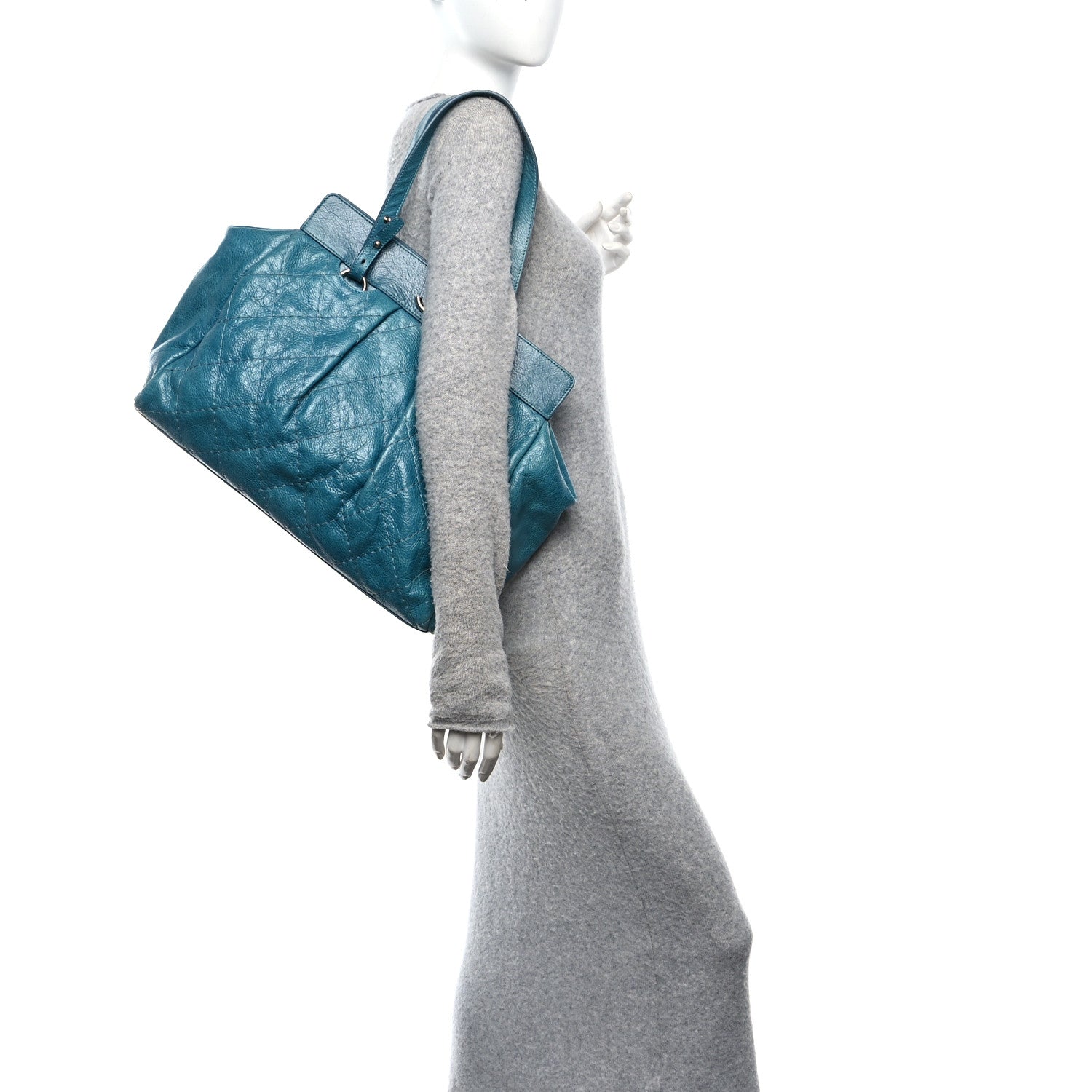 Glazed Calfskin Large On The Road Large Frame Tote Blue