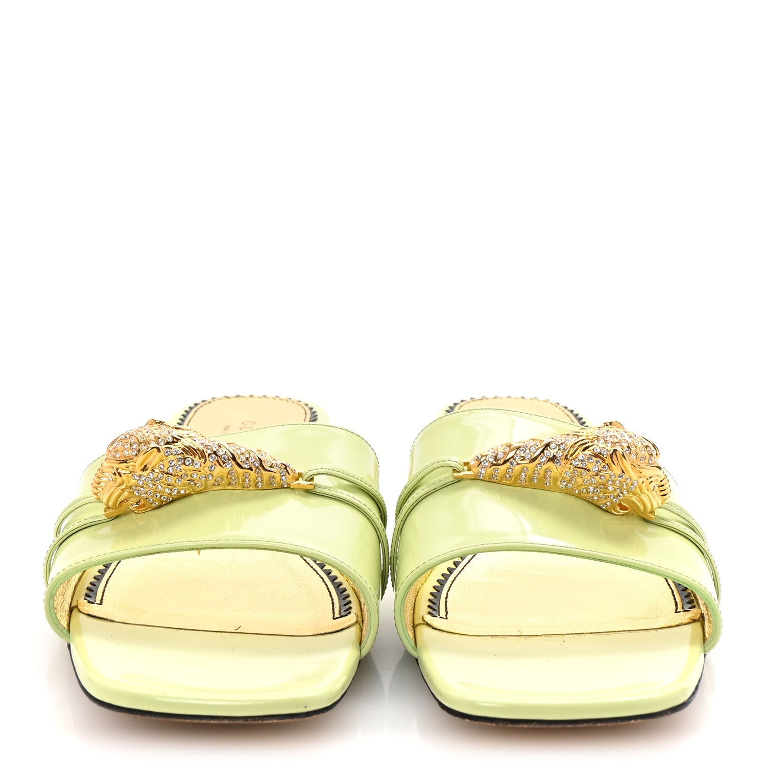 Patent Crystal Snake Head Block Heel Slide Sandals 40 Pistachio Green