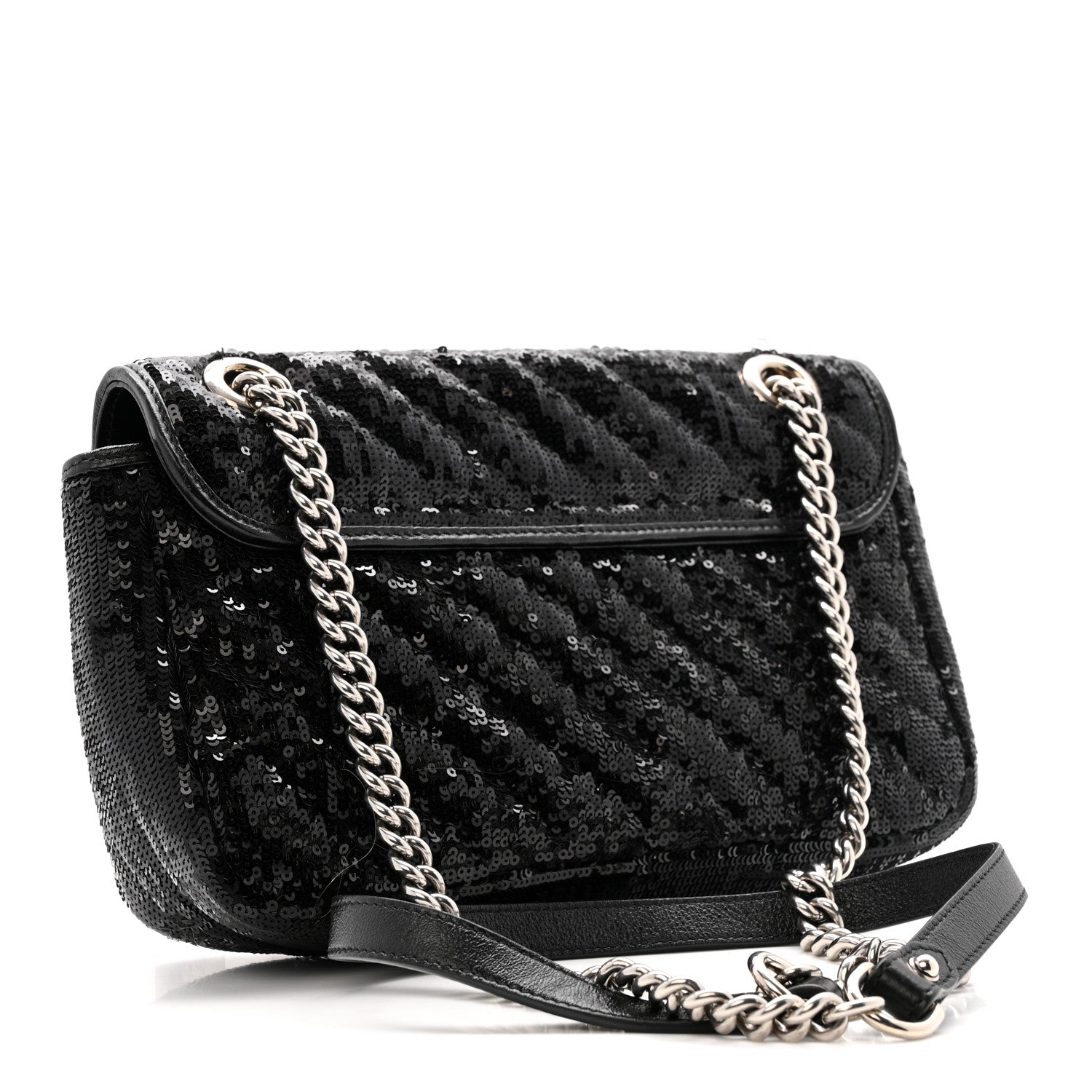 Sequin Matelasse Small GG Marmont Shoulder Bag Black