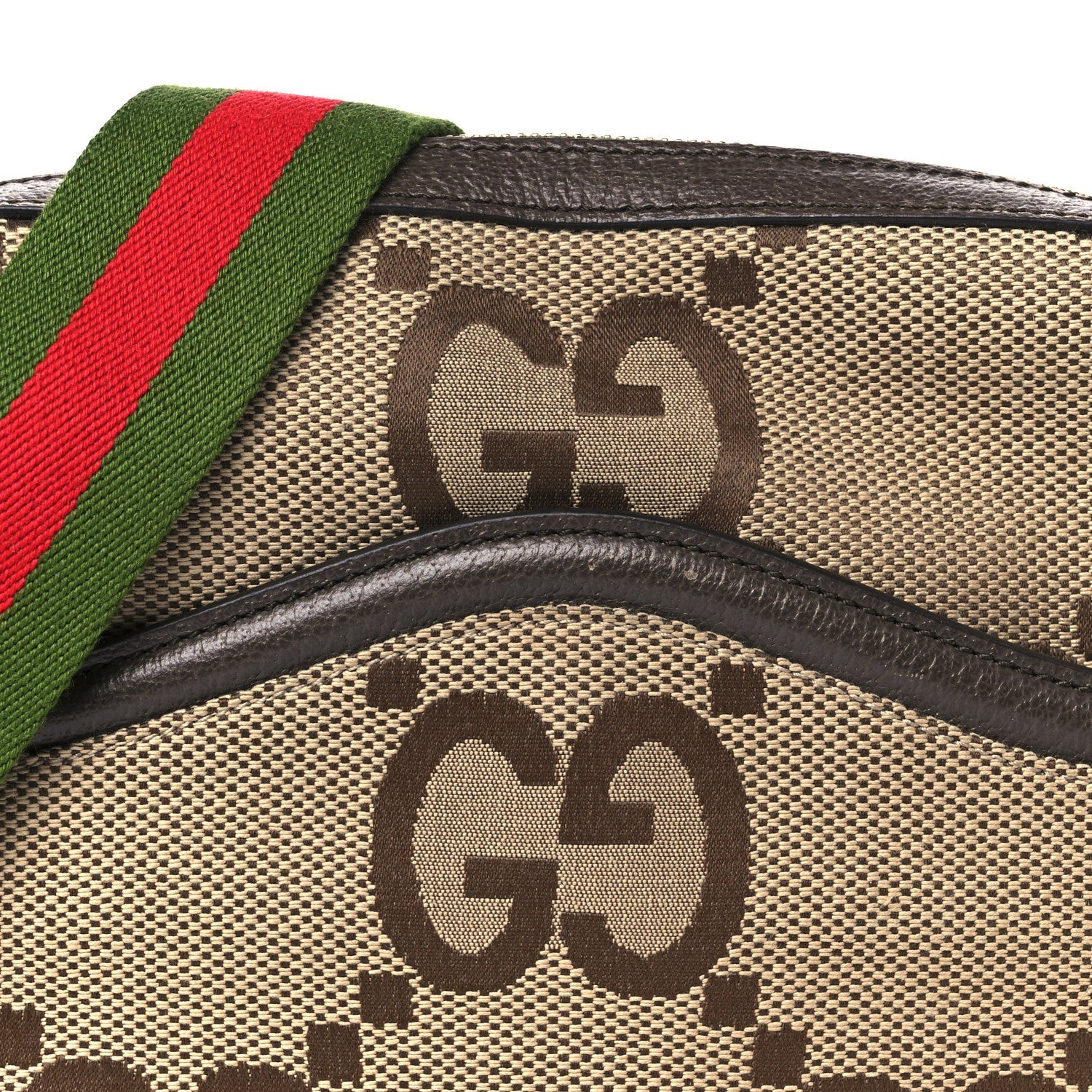 Monogram Jumbo GG Textured Dollar Calfskin Web Messenger Shoulder Bag Camel Ebony New Acero