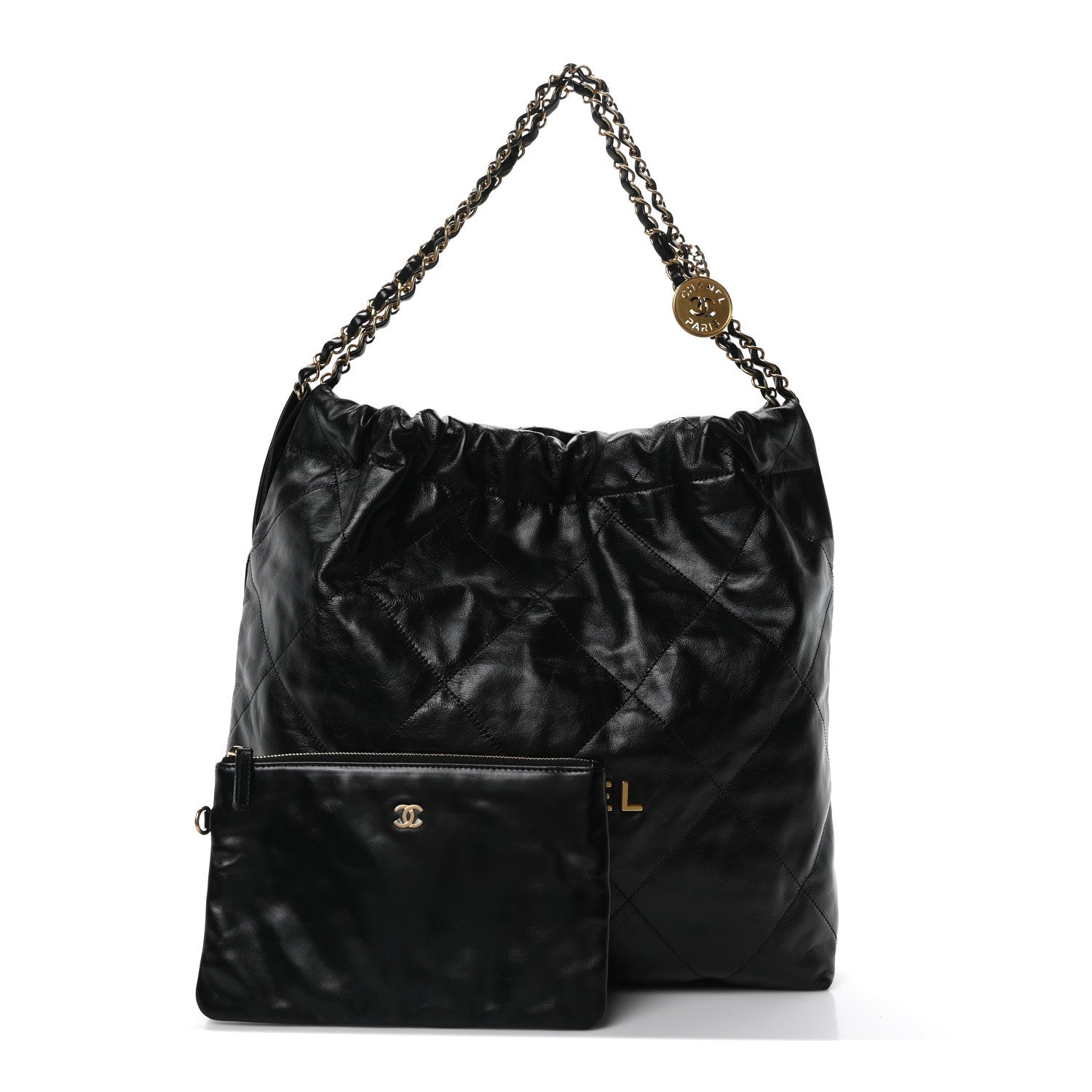 Shiny Calfskin Quilted Chanel 22 Black