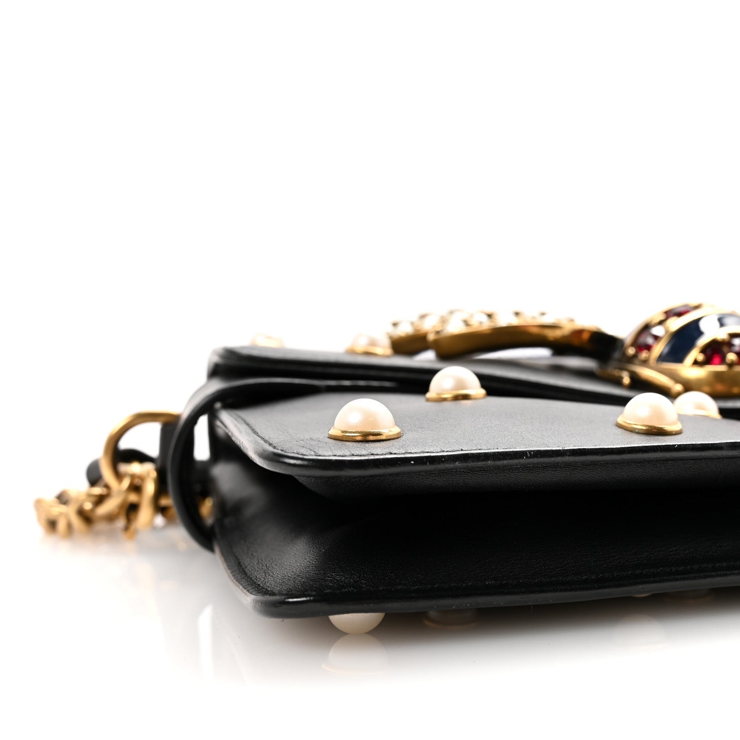 Nappa Pearl Studded Mini Queen Margaret Broadway Shoulder Bag Black