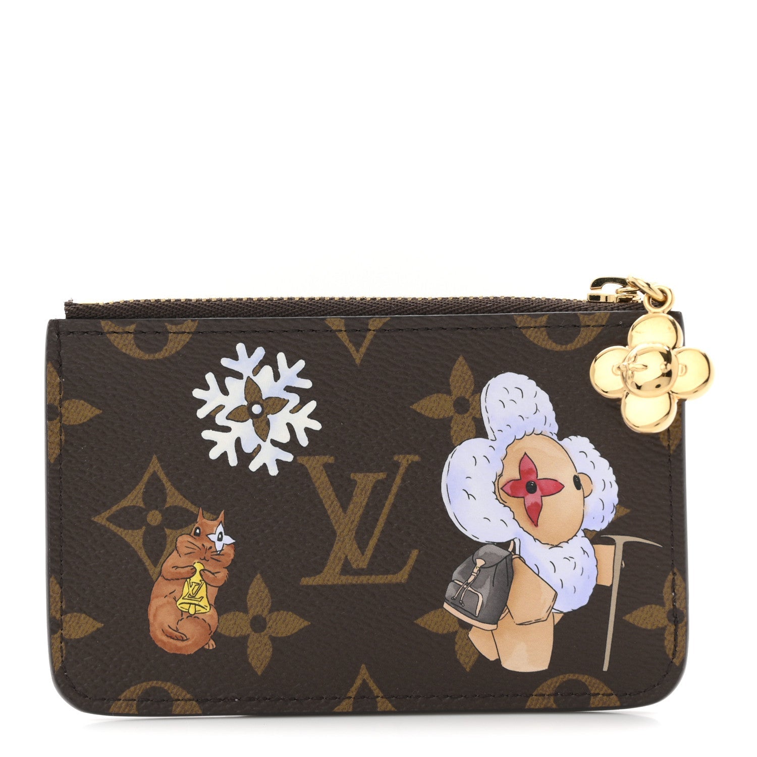 Monogram Vivenne Winter Holiday Zipped Romy Card Holder Snowy Pearl
