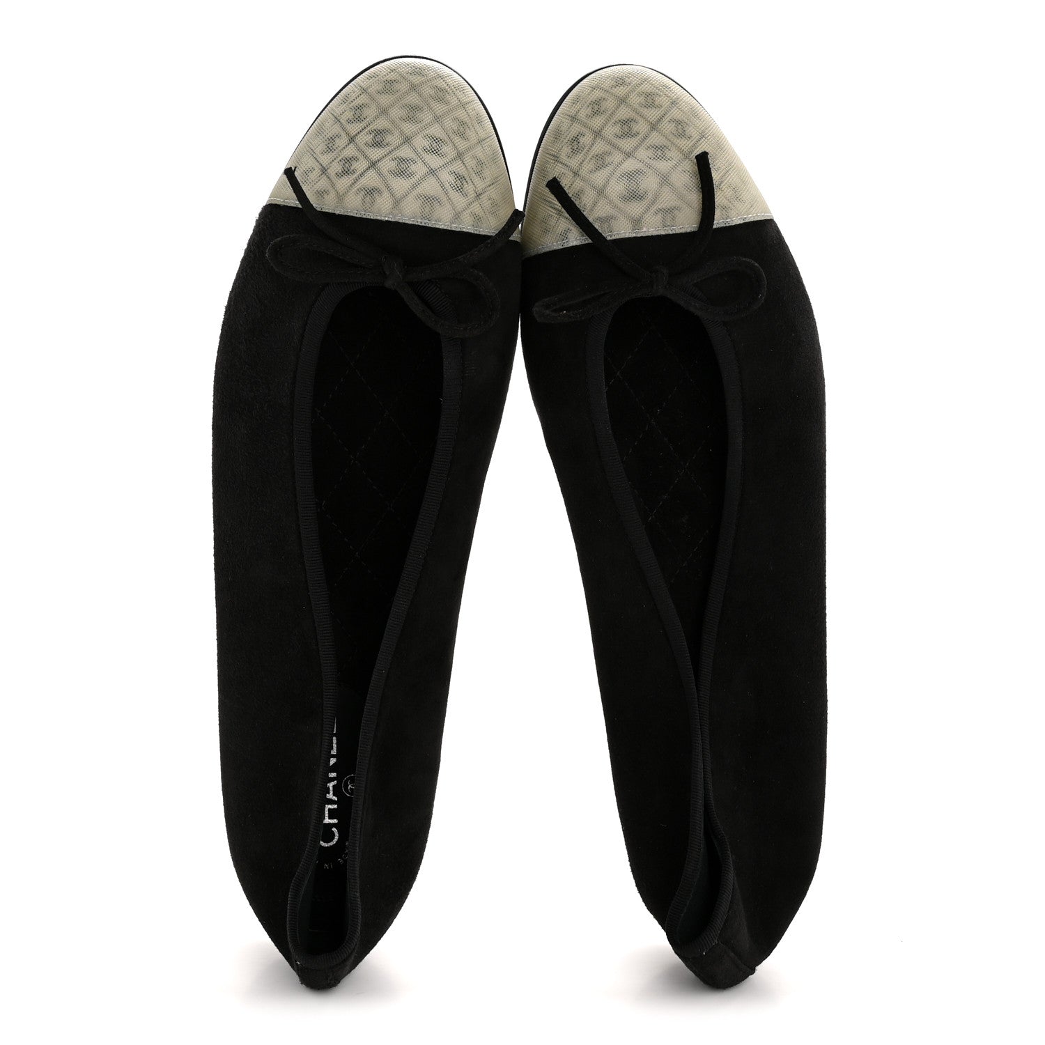 Kid Suede Hologram Cap Toe CC Ballerina Flats 40 Black White