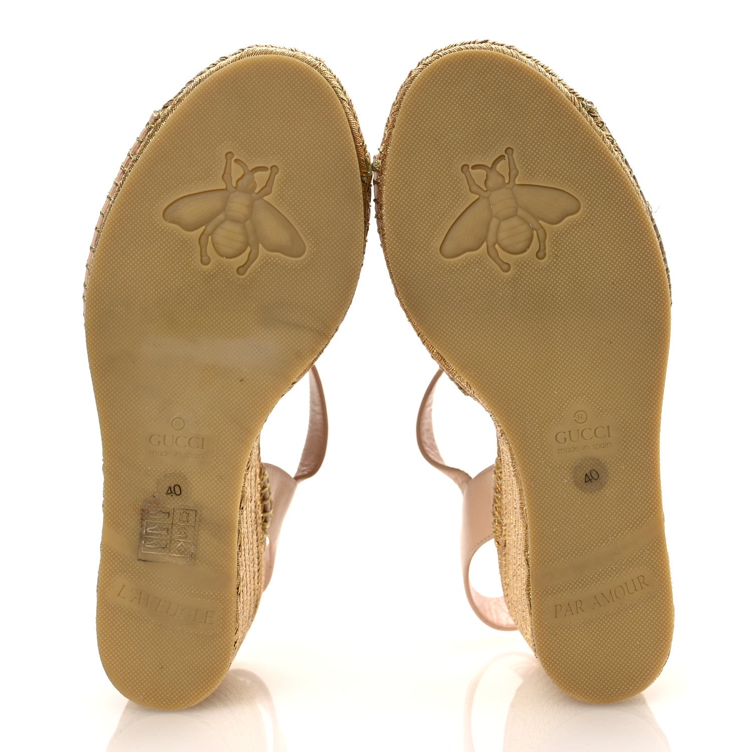 Malaga Kid Lifford Calfskin GG Espadrille Wedge Sandals 40 Skin Rose Dusty White