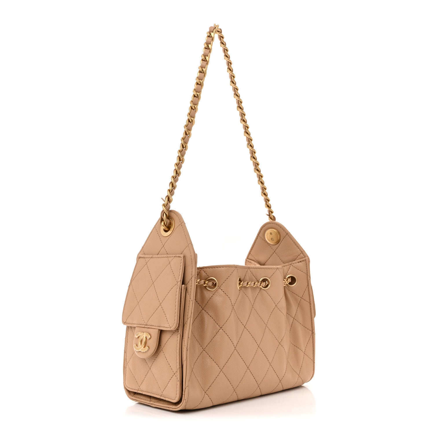Caviar Quilted Mini Chanel 25 Handbag Beige