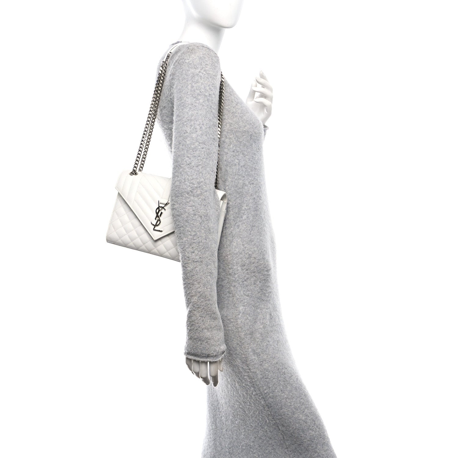 Grain De Poudre Medium Tri-Quilt Monogram Satchel White