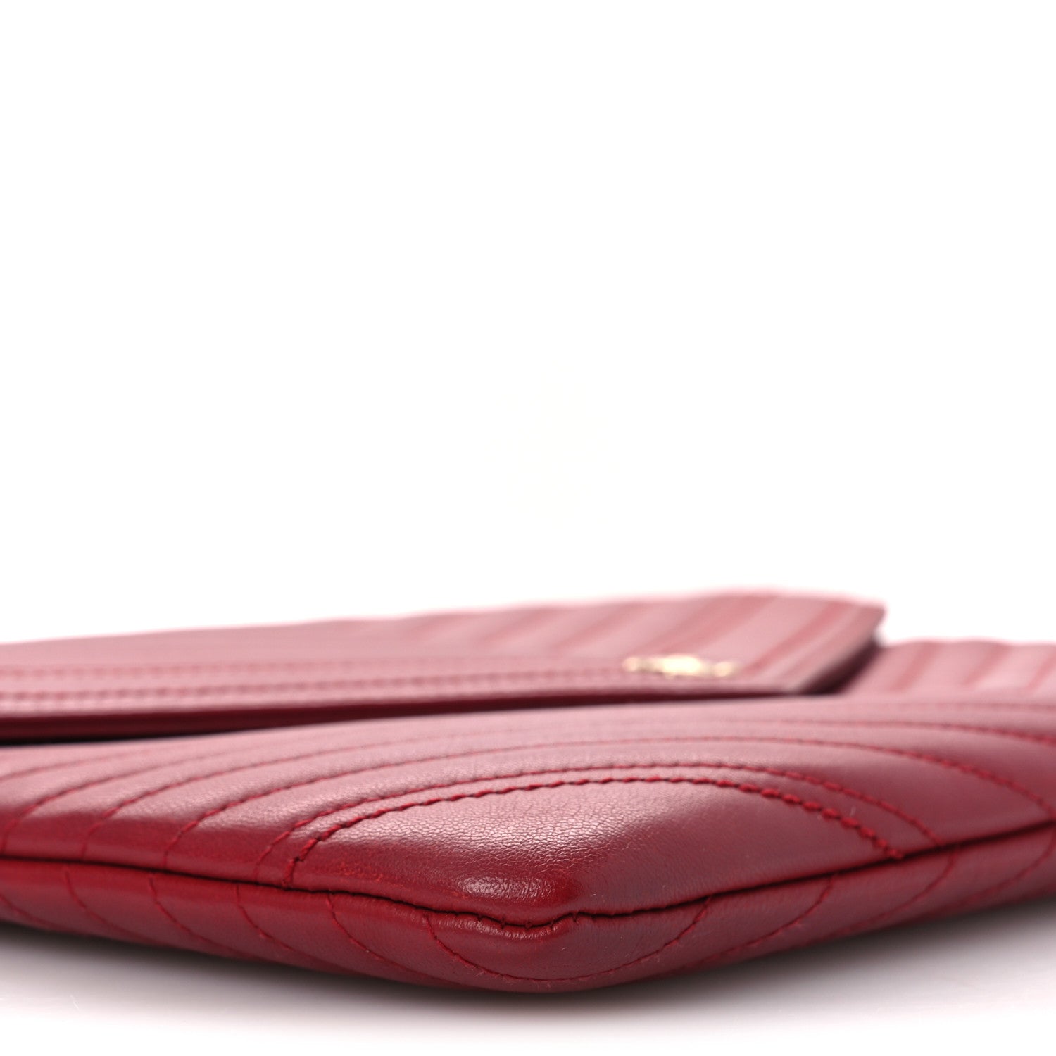 Calfskin Chevron Quilted Small Envelope Clutch Red
