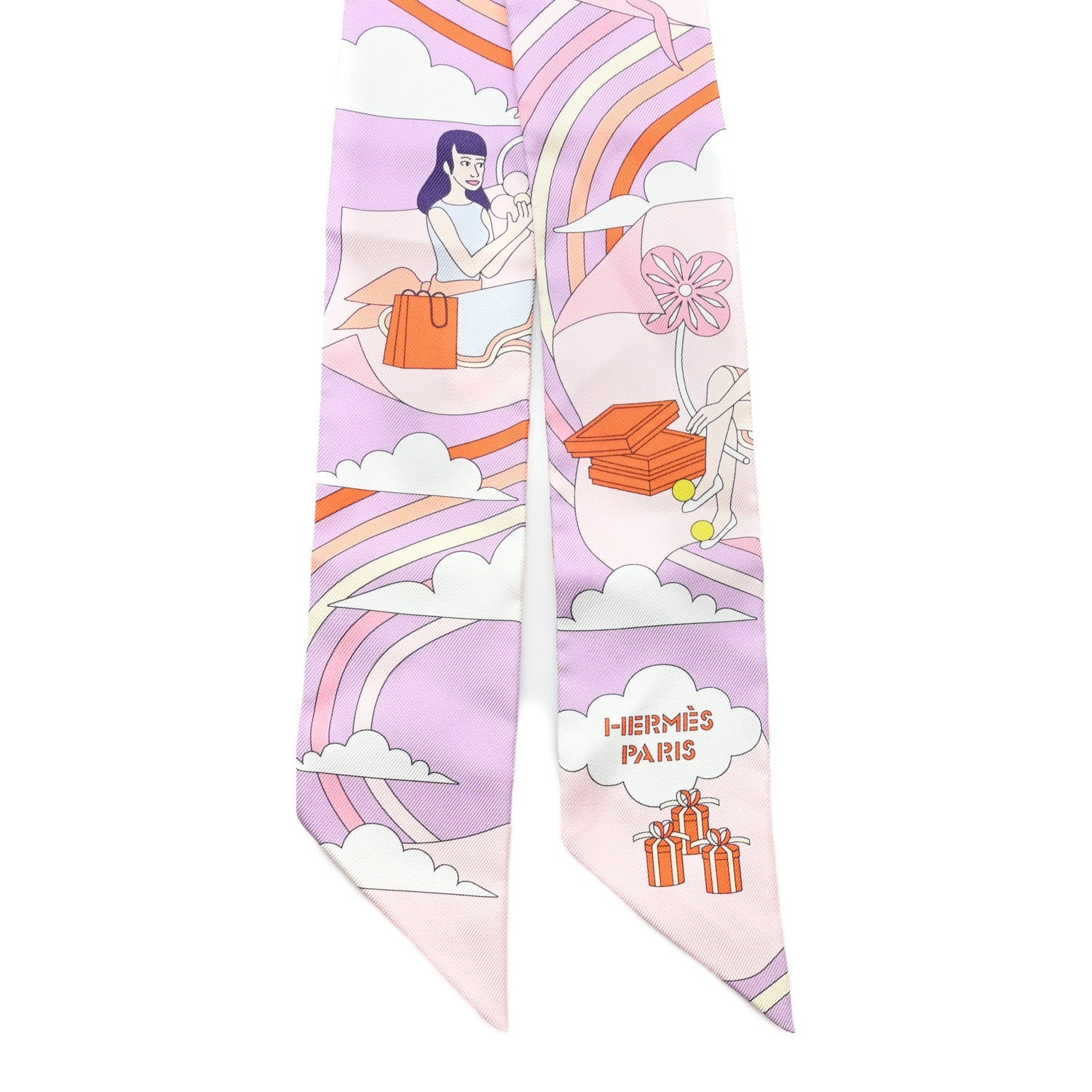 Silk Carres Volants Twilly Lilas Rose Pale Orange