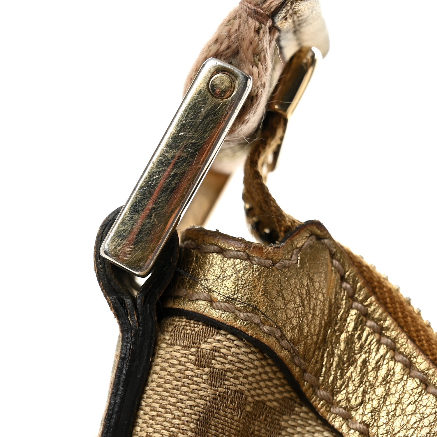 Monogram Web Medium Half Moon Hobo Gold Pink