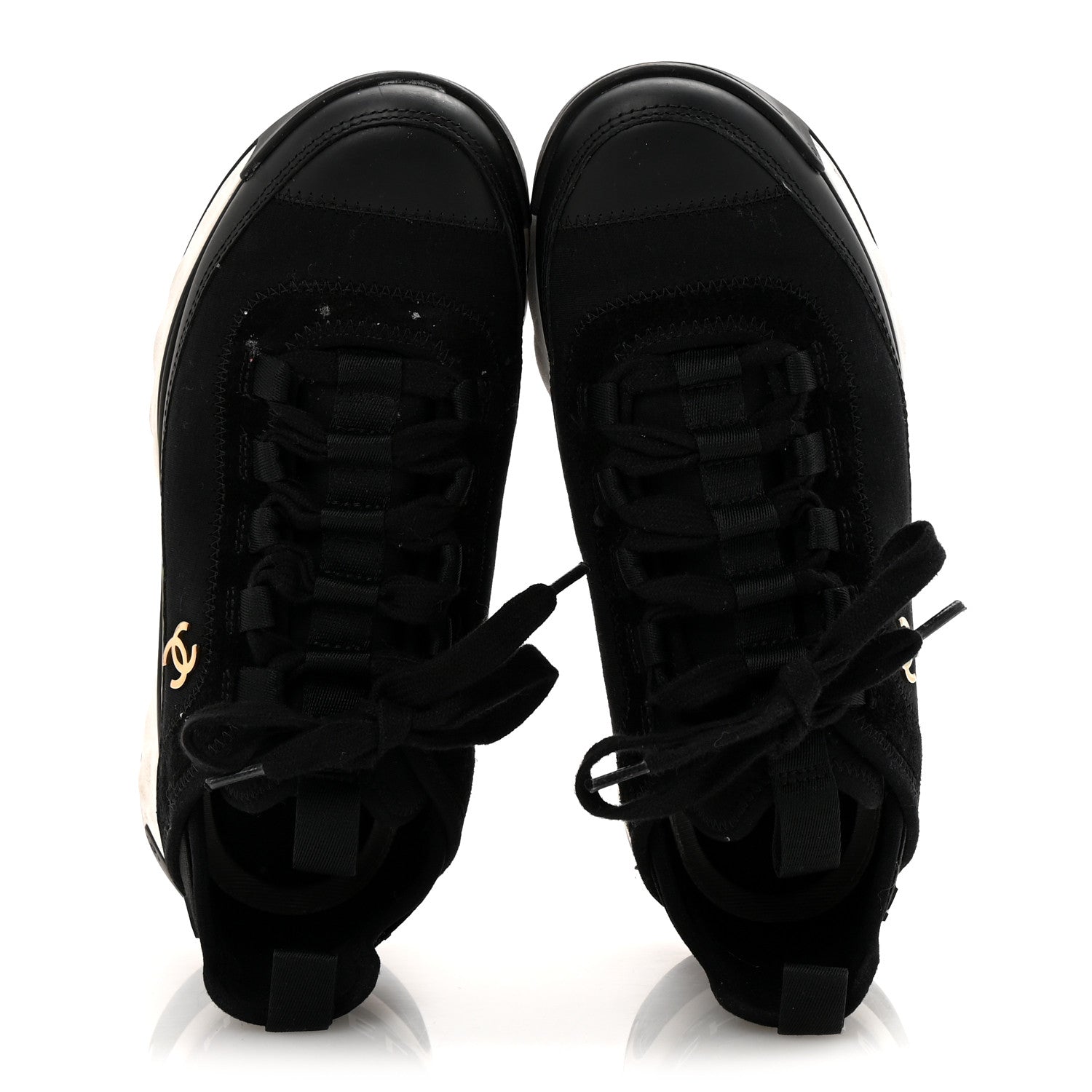 Velvet Calfskin Mixed Fibers CC Sneakers 36 Black