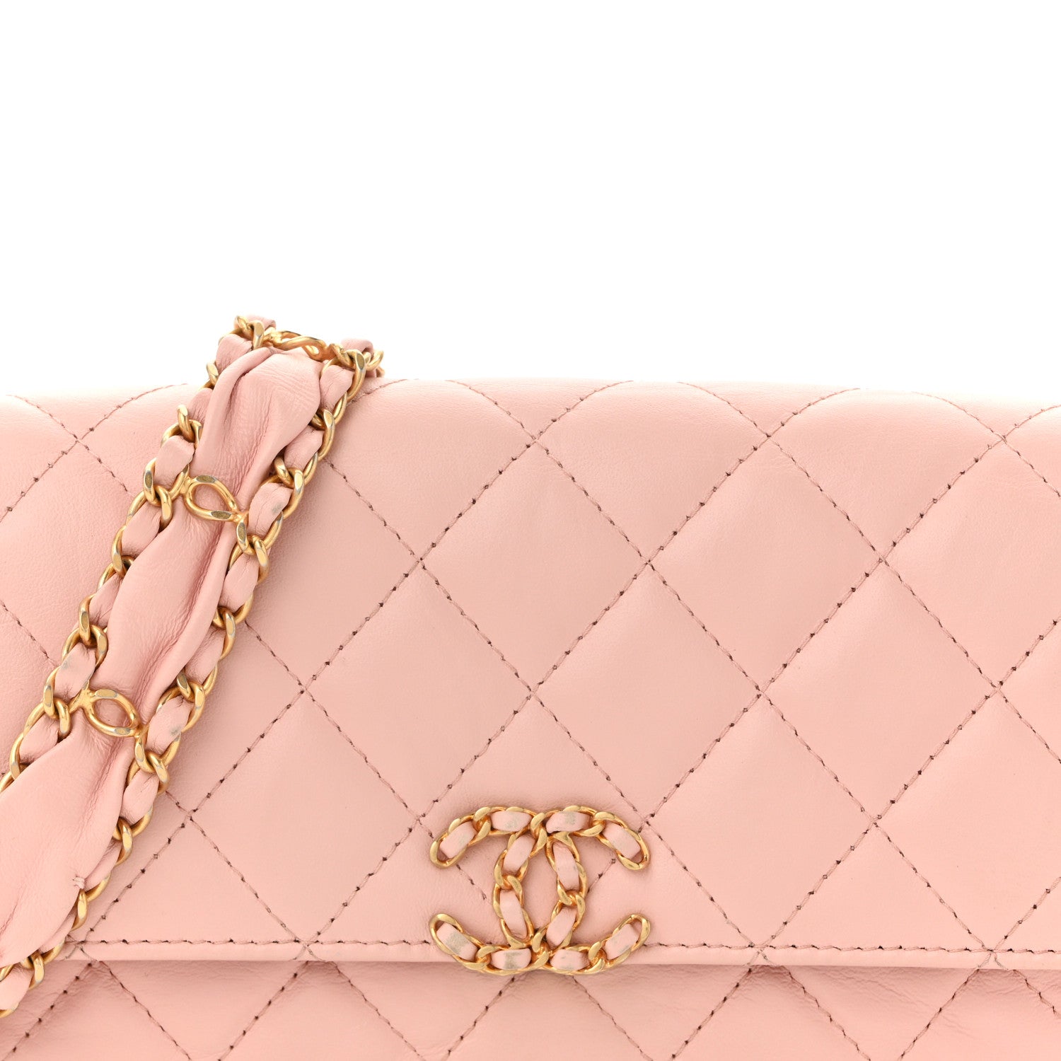 Crumpled Calfskin Quilted Braided CC Mini Flap Light Pink
