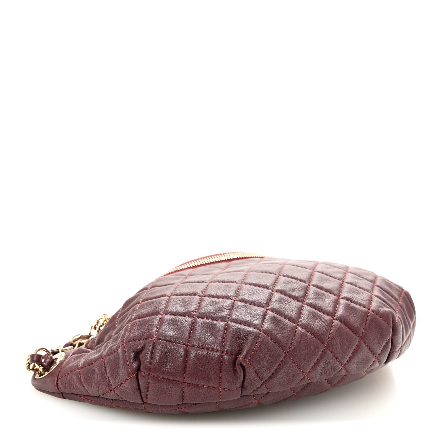 Calfskin Quilted Banane Waist Bag Fanny Pack Burgundy