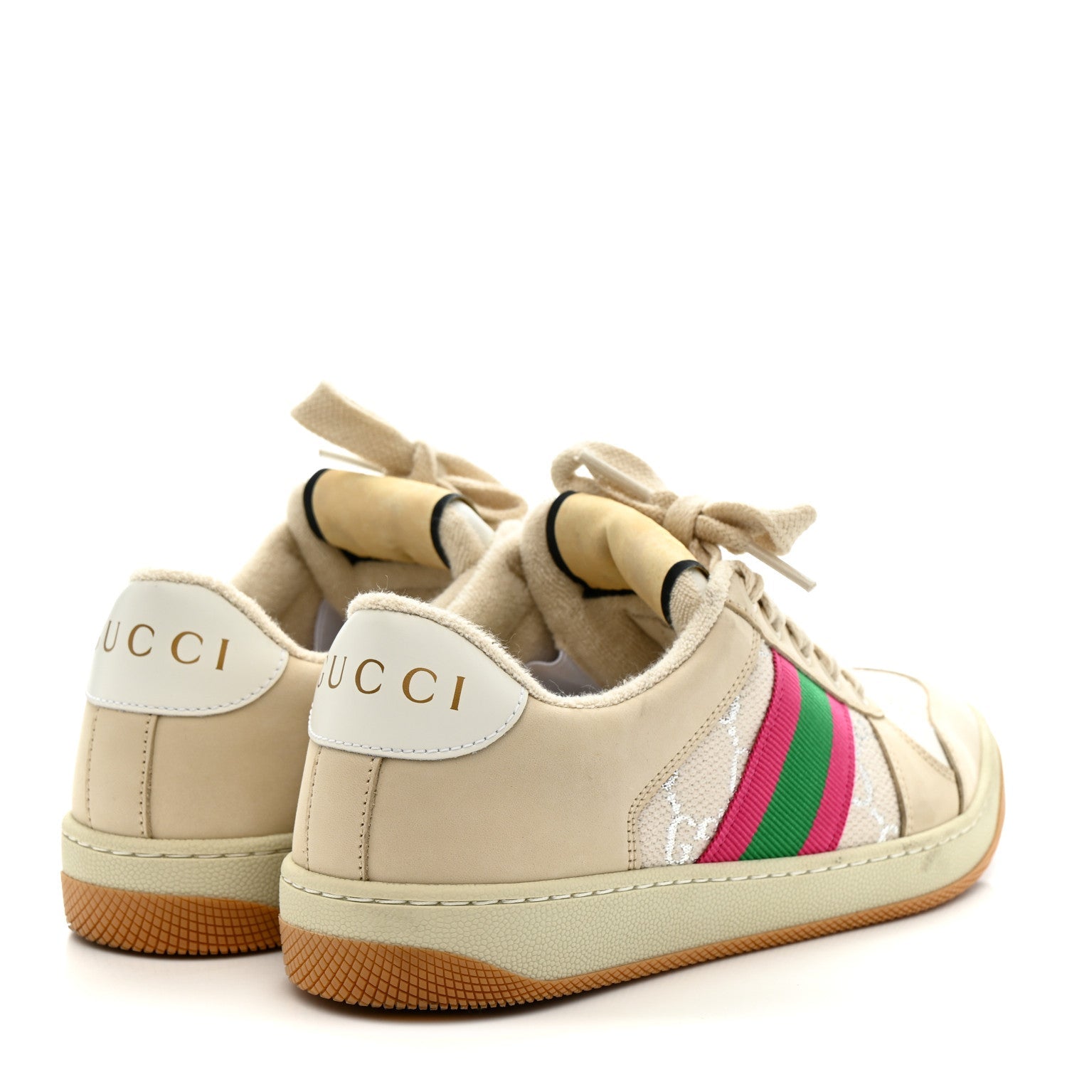 Lame GG Monogram Nubuck Web Screener Sneakers 36 Gardenia Silver Dusty Milk White