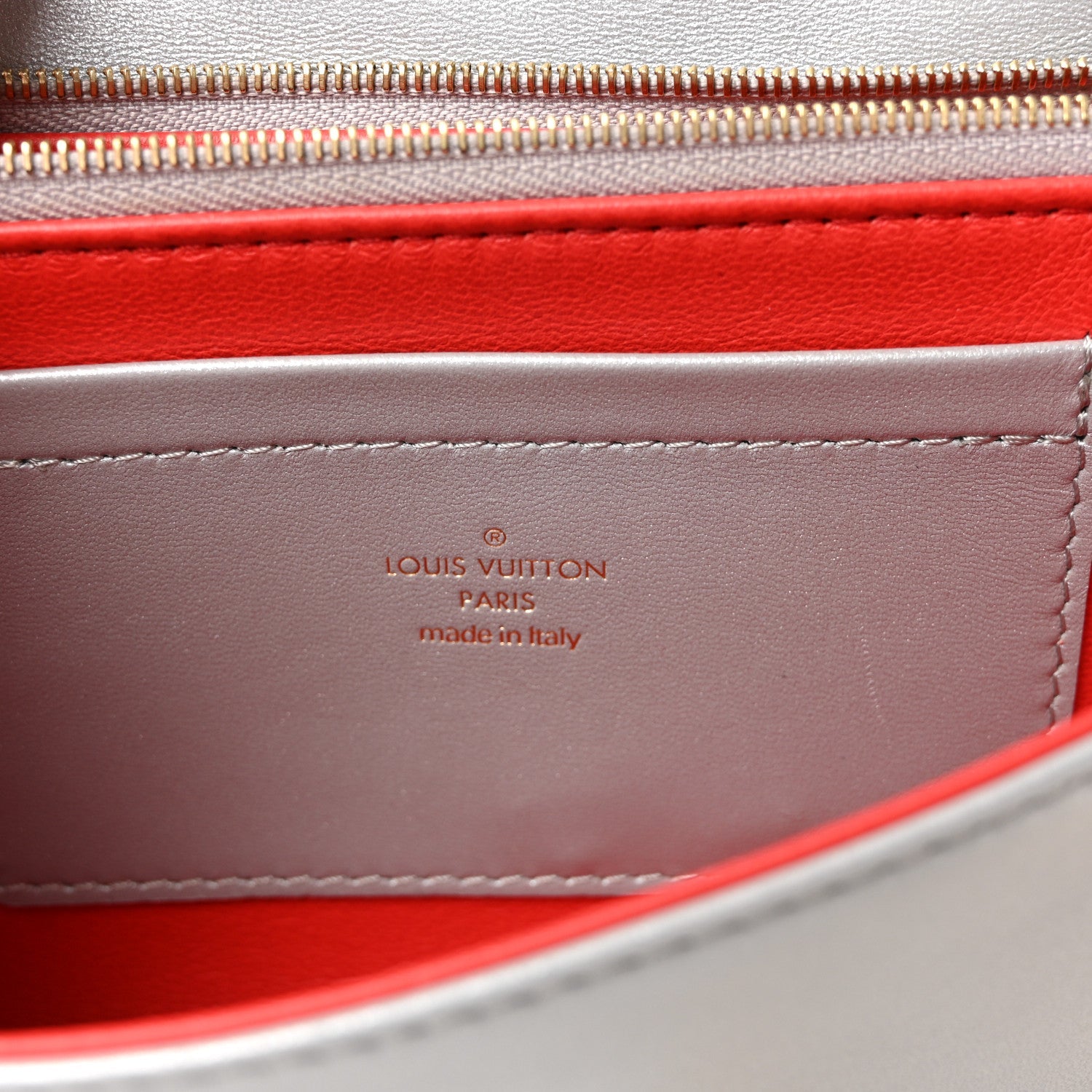 Metallic Lambskin Embossed Monogram Pochette Coussin Silver