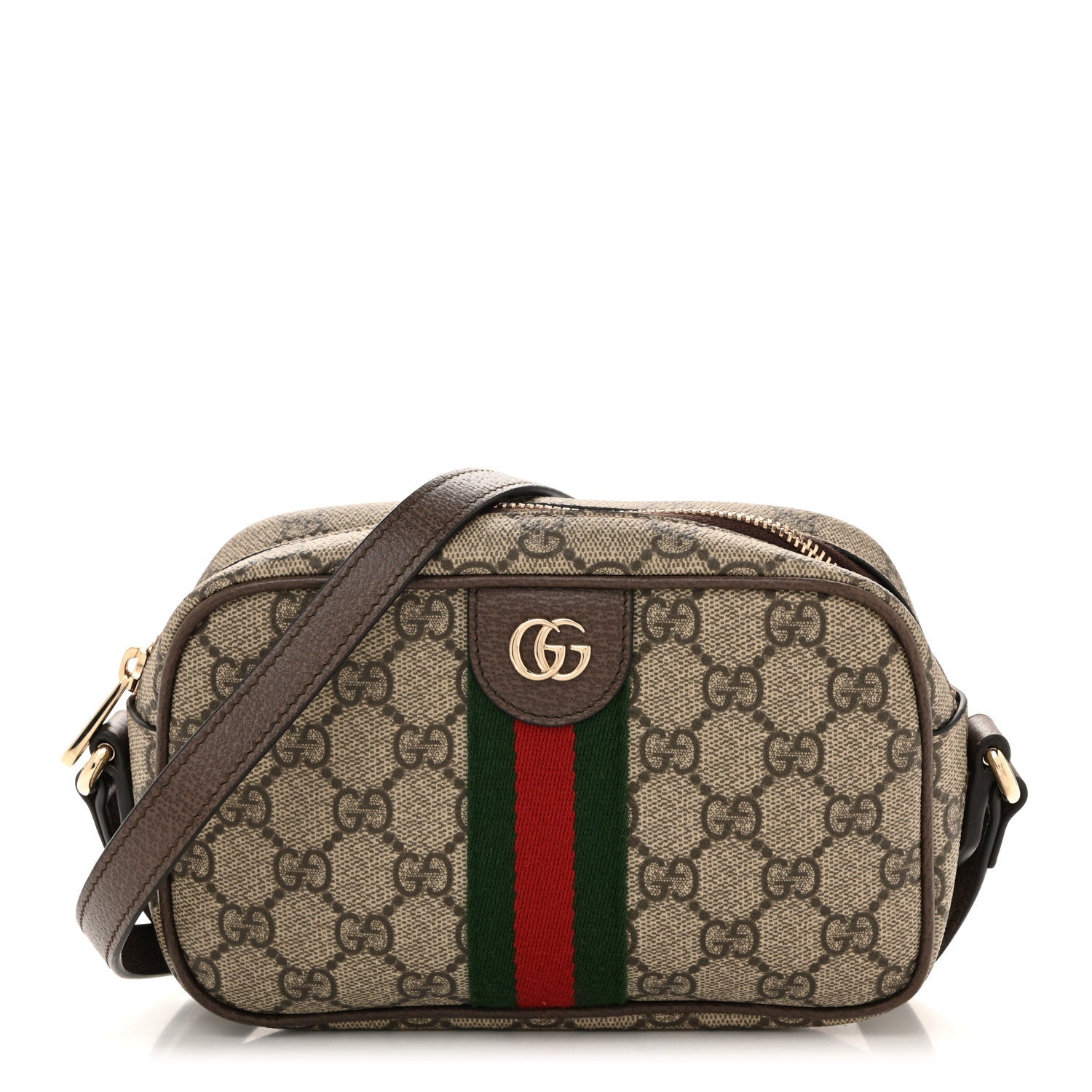 GG Supreme Monogram Web Small Ophidia Camera Bag Beige Dark Brown