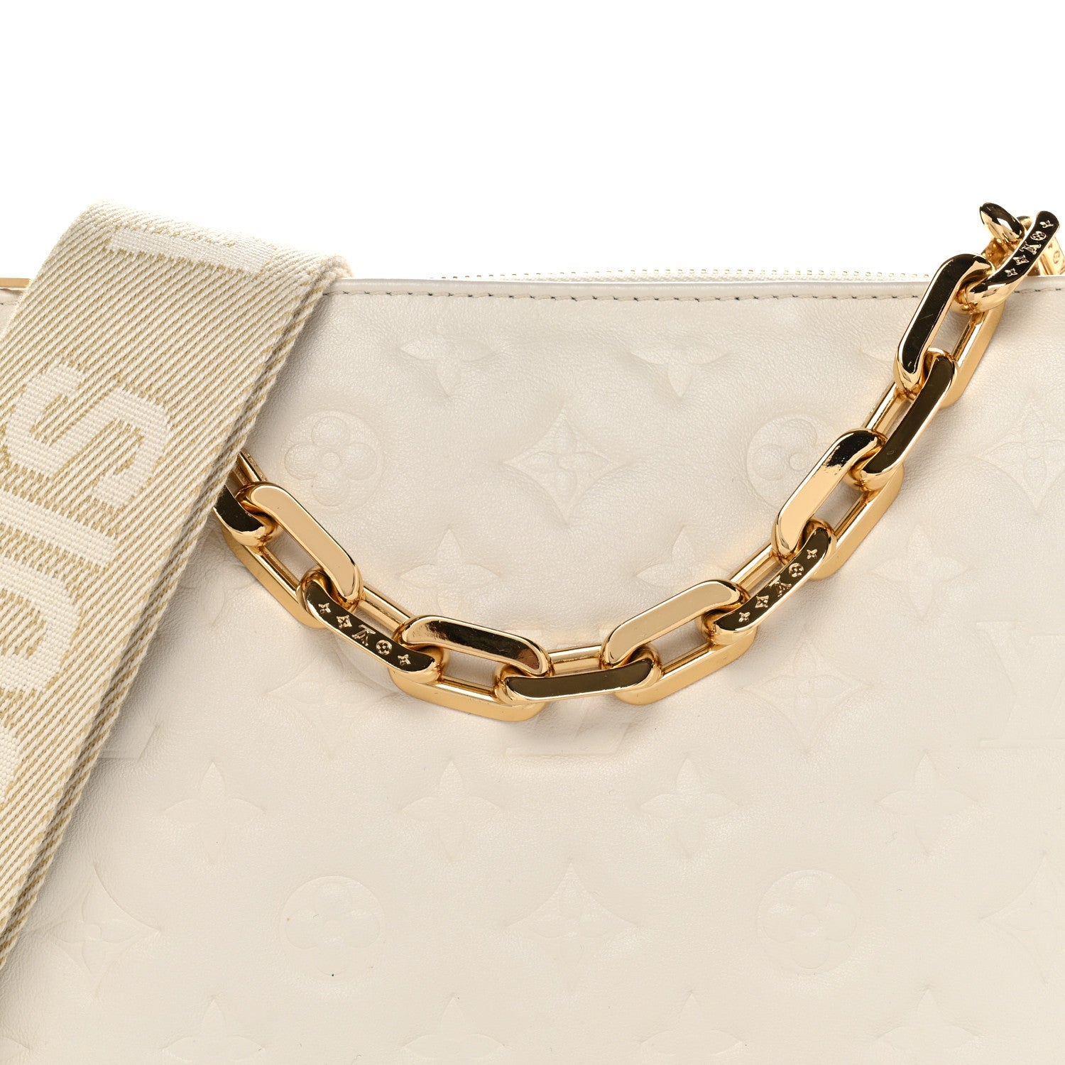 Lambskin Embossed Monogram Coussin PM Cream