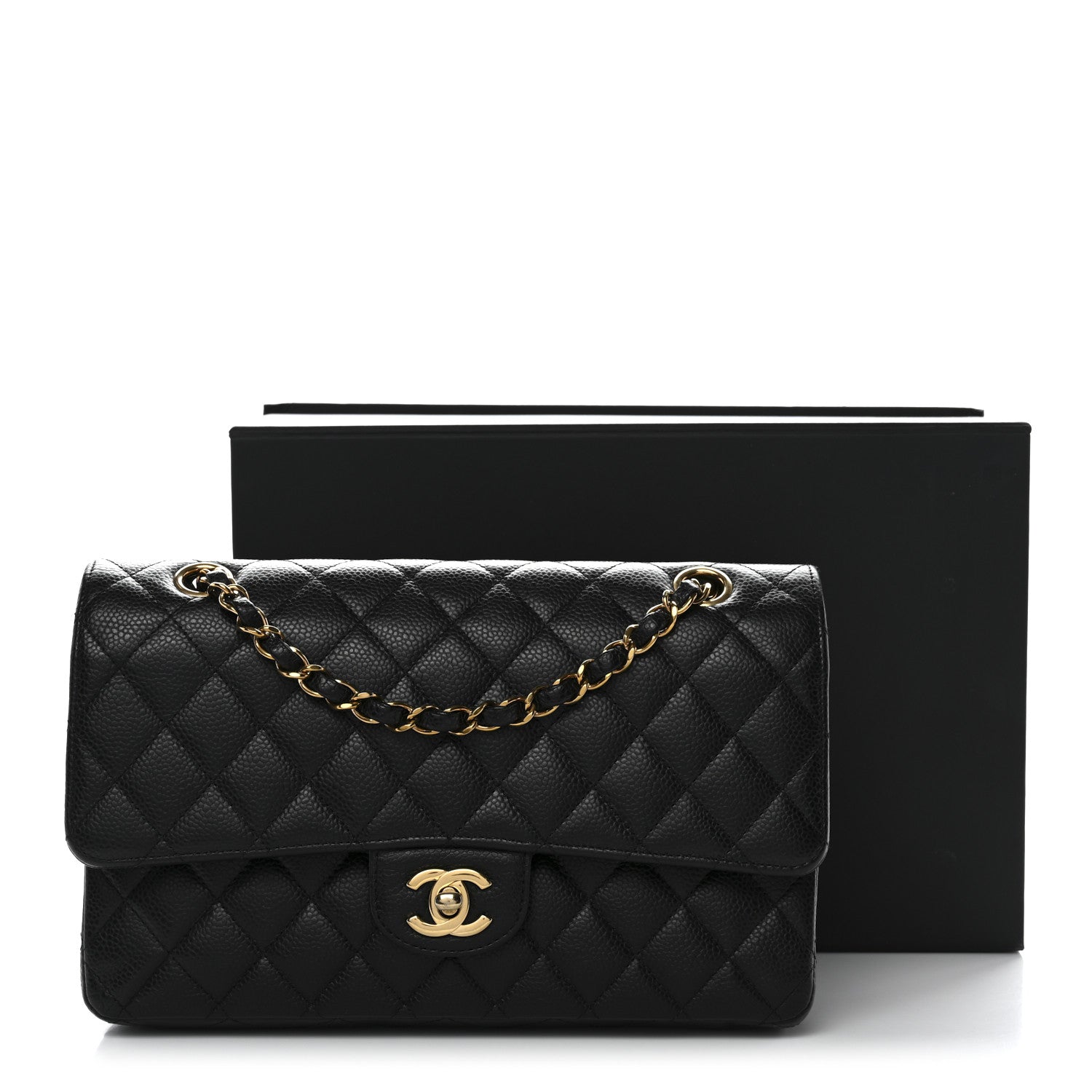 Caviar Quilted Medium Double Flap Black