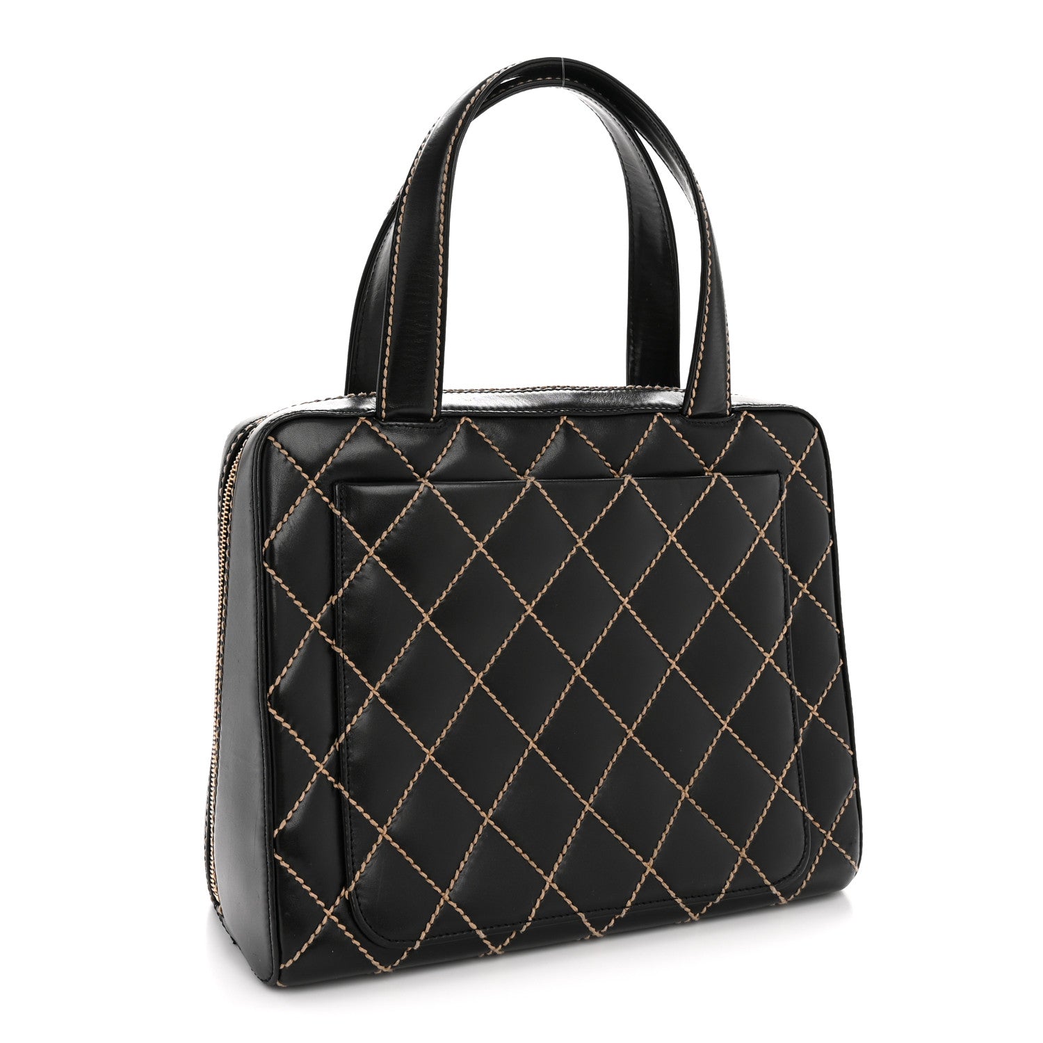 Calfskin Wild Stitch Vertical Top Handle Bag Black