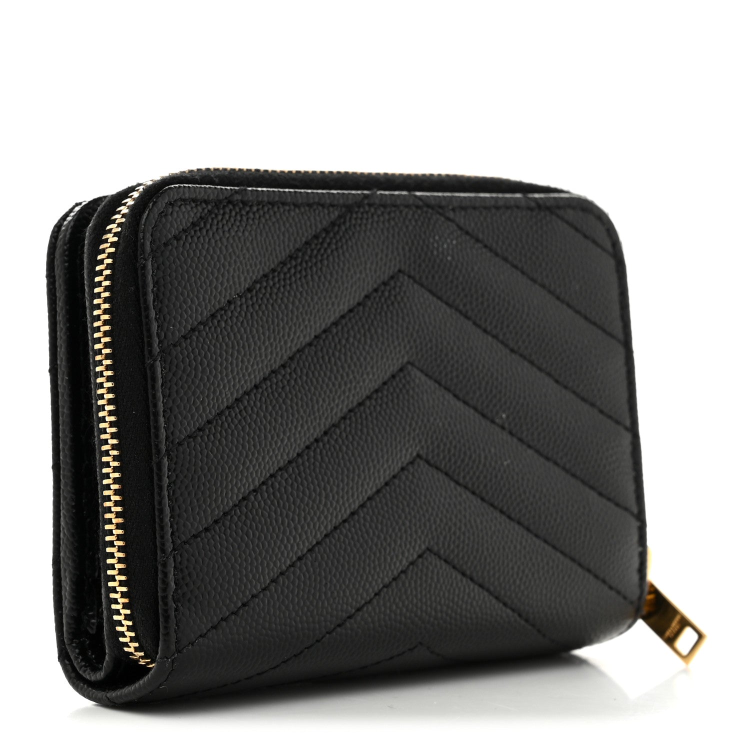 Grain De Poudre Matelasse Chevron Monogram Compact Zip Around Wallet Black