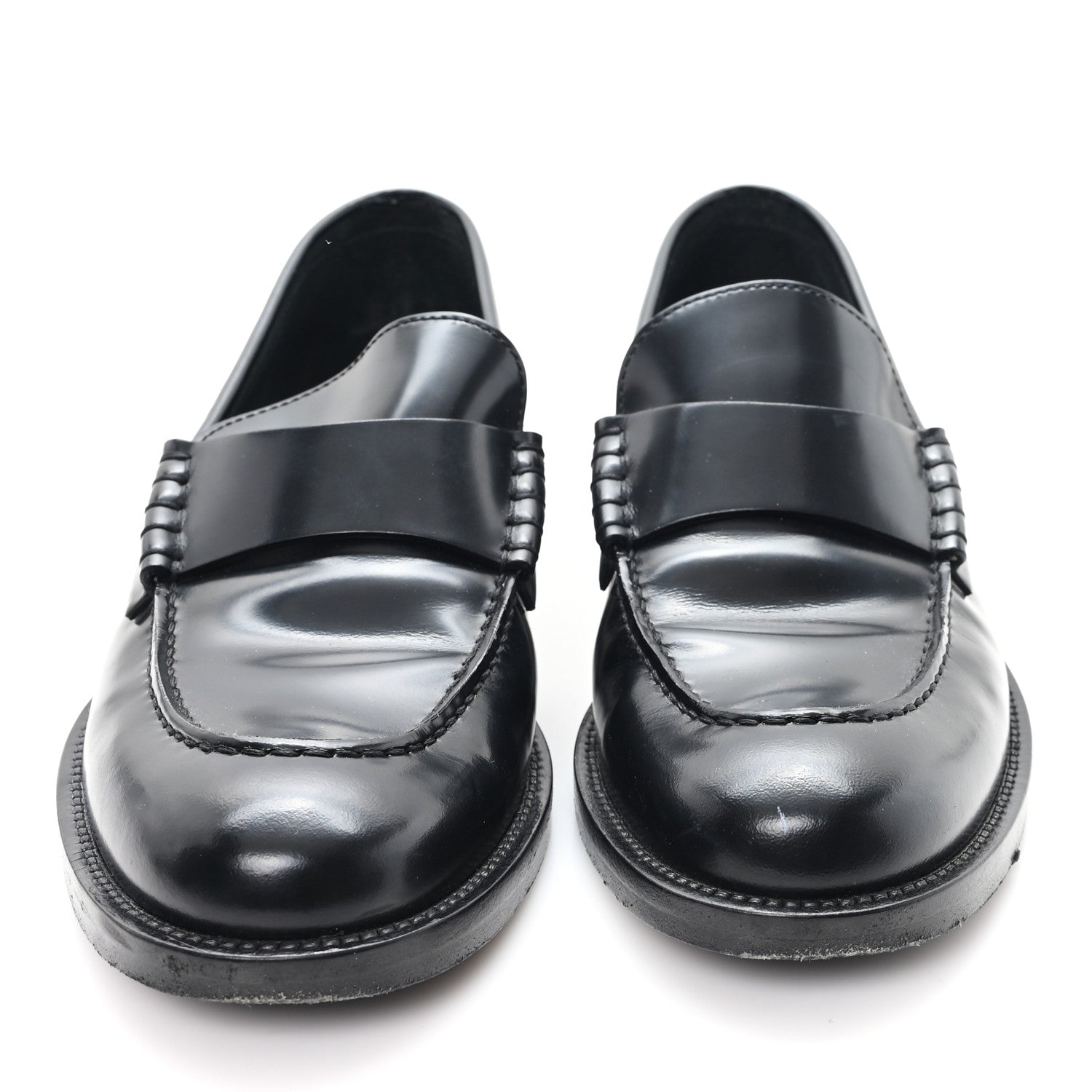 Shiny Calfskin Logo Loafers 38.5 Black