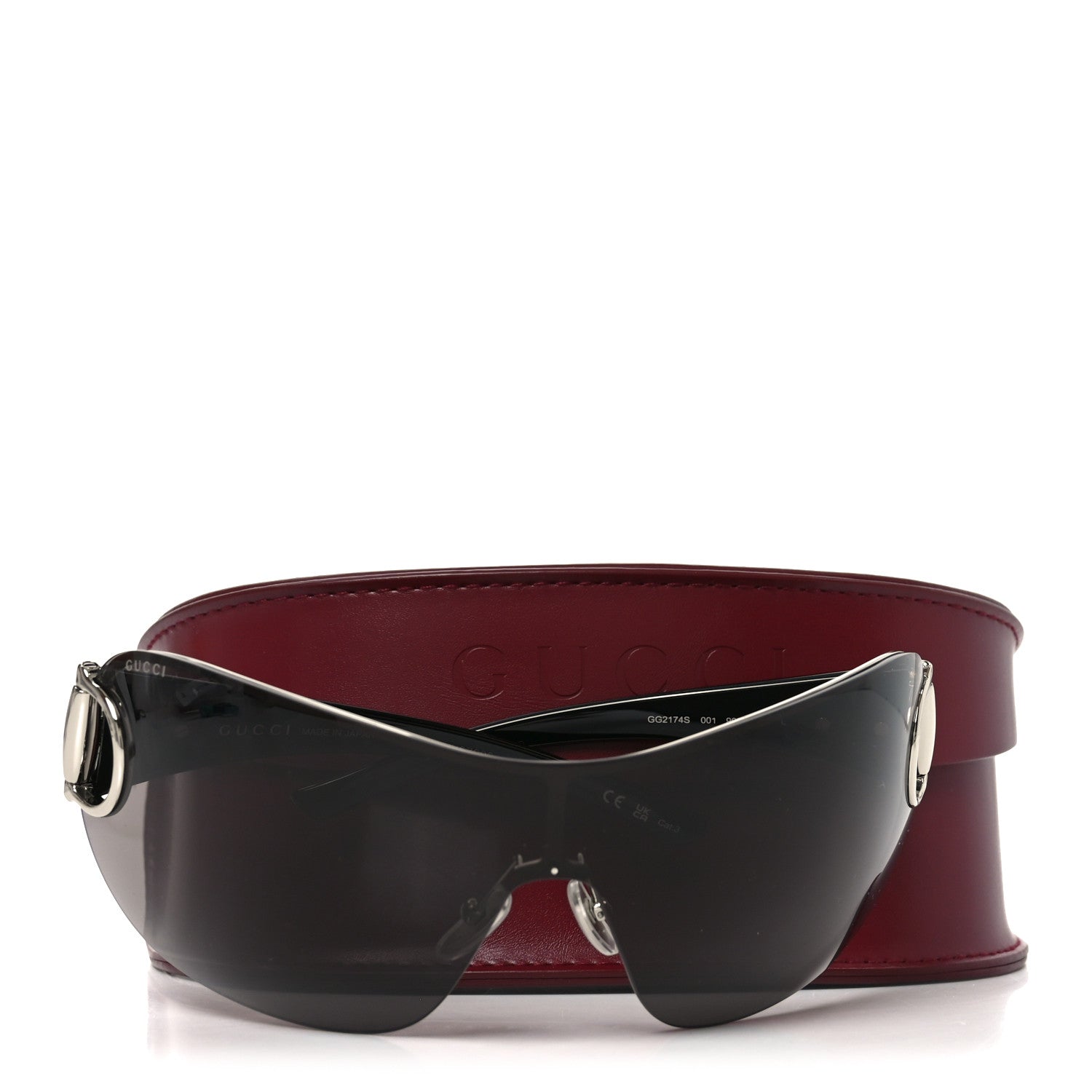 Metal Horsebit Frameless Mask Sunglasses GG2174S Black Silver