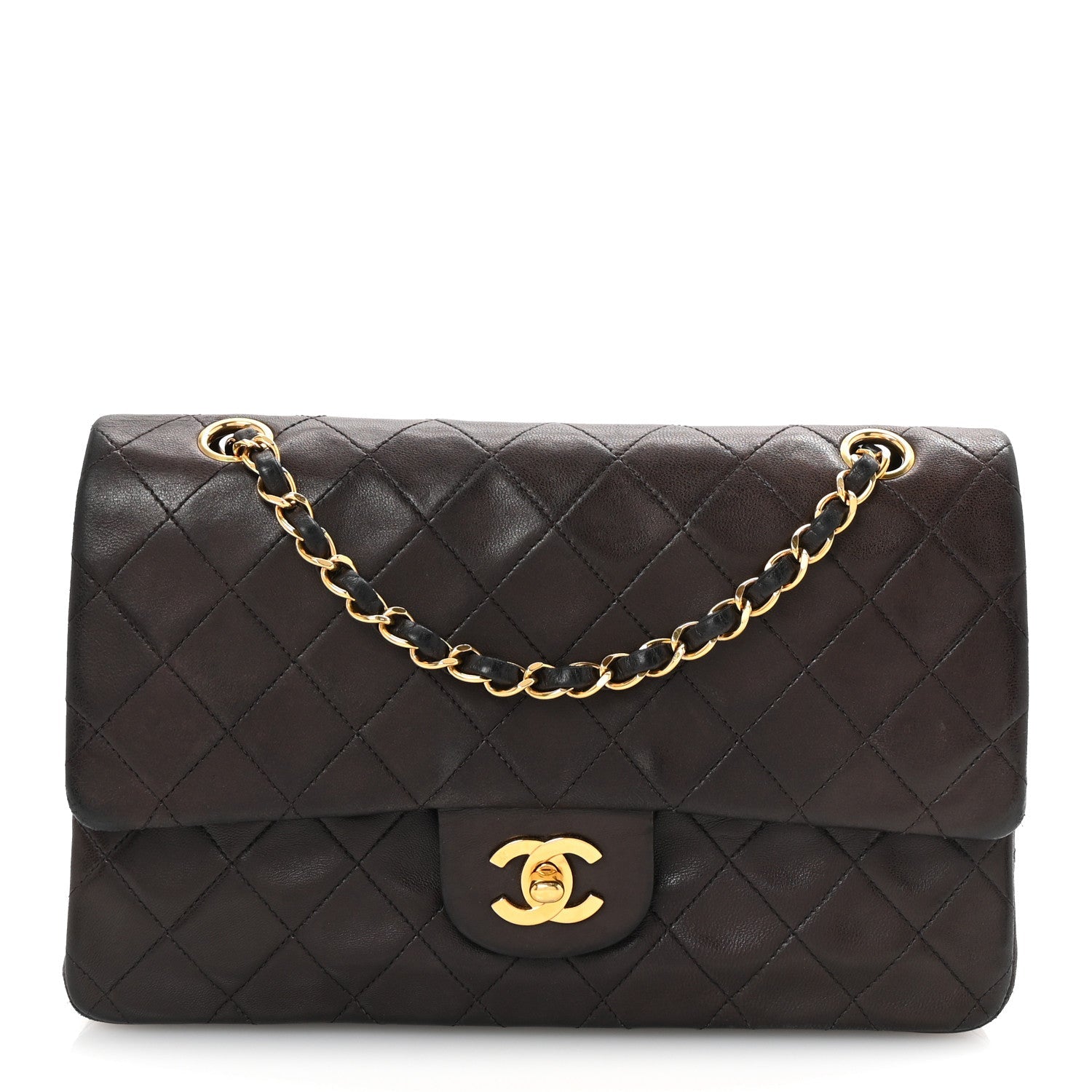 Lambskin Quilted Medium Double Flap Black