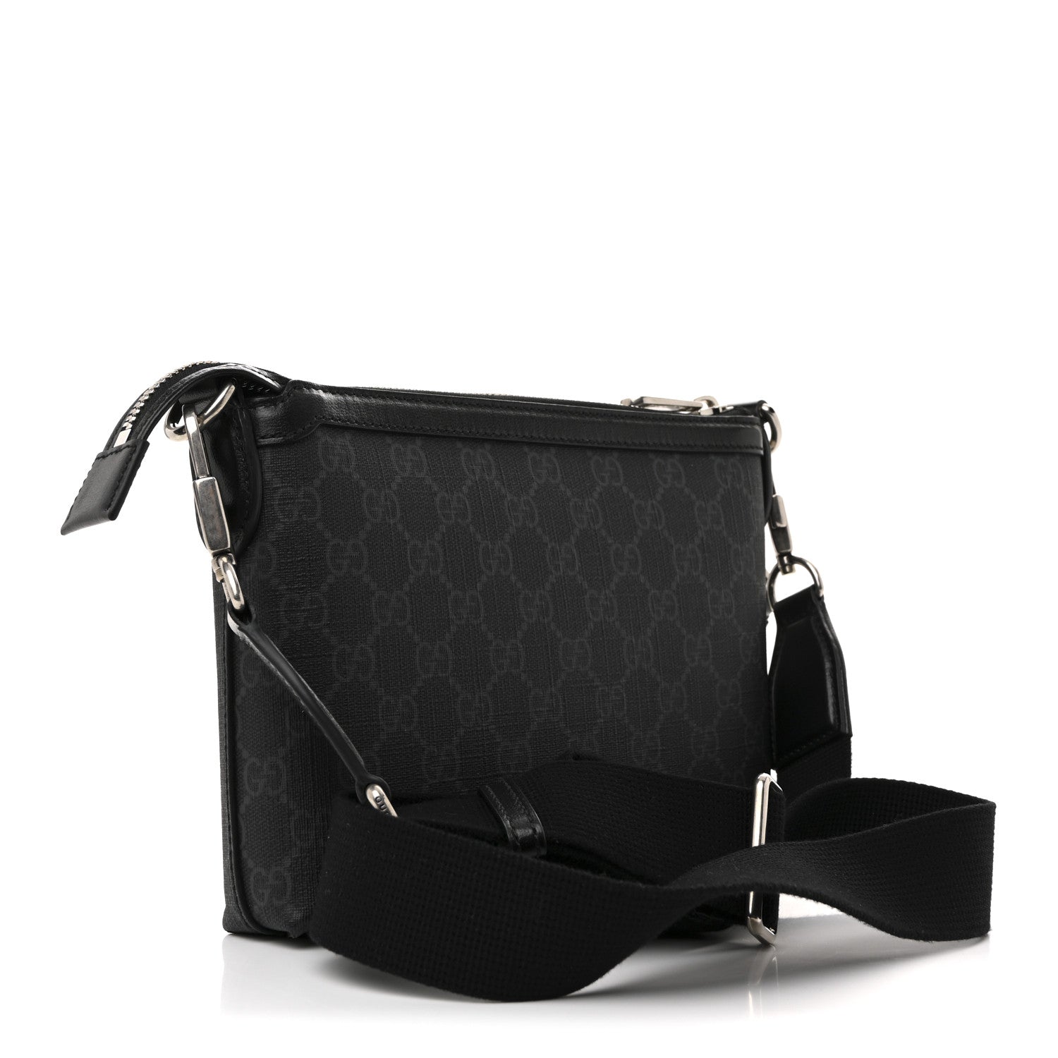 GG Supreme Monogram Azalea Calfskin Retro Interlocking G Wristlet Messenger Bag Black