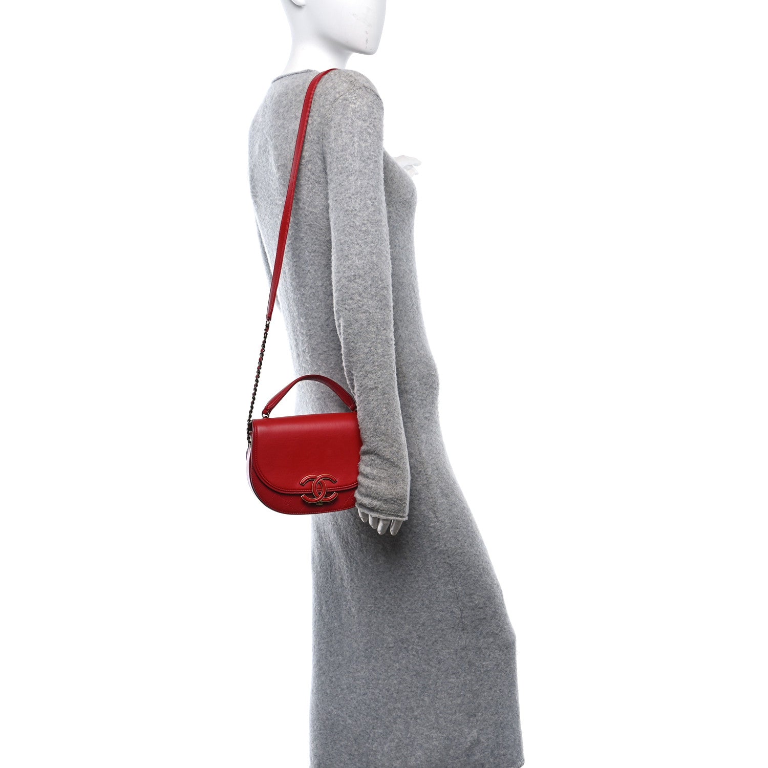 Shiny Calfskin Goatskin Quilted Small Coco Curve Messenger Flap Red