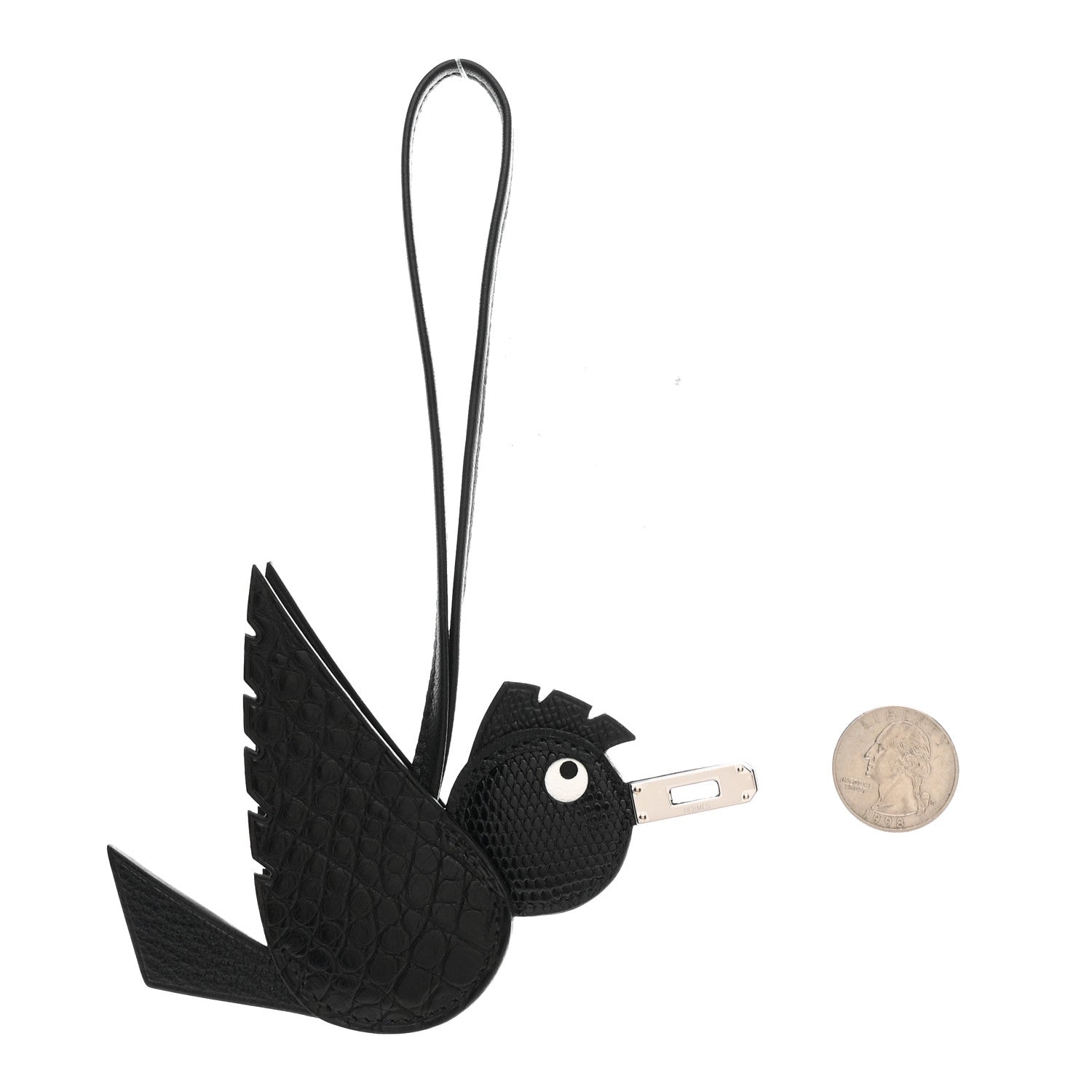 Epsom Chevre Mysore Swift Alligator Lizard Birdy Bag Charm Black